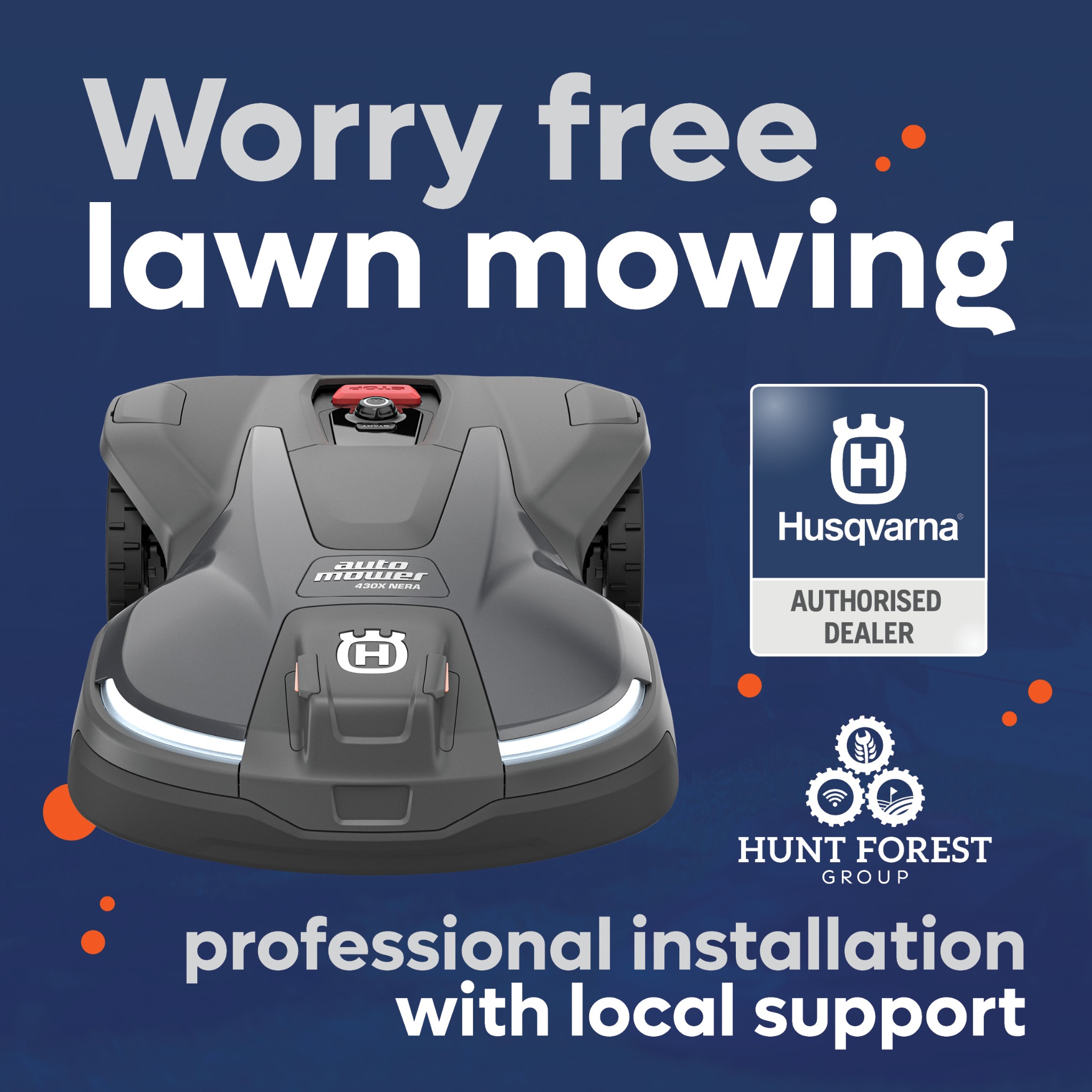 Hunt Forest Group Facebook ad: Worry‑free lawn mowing.