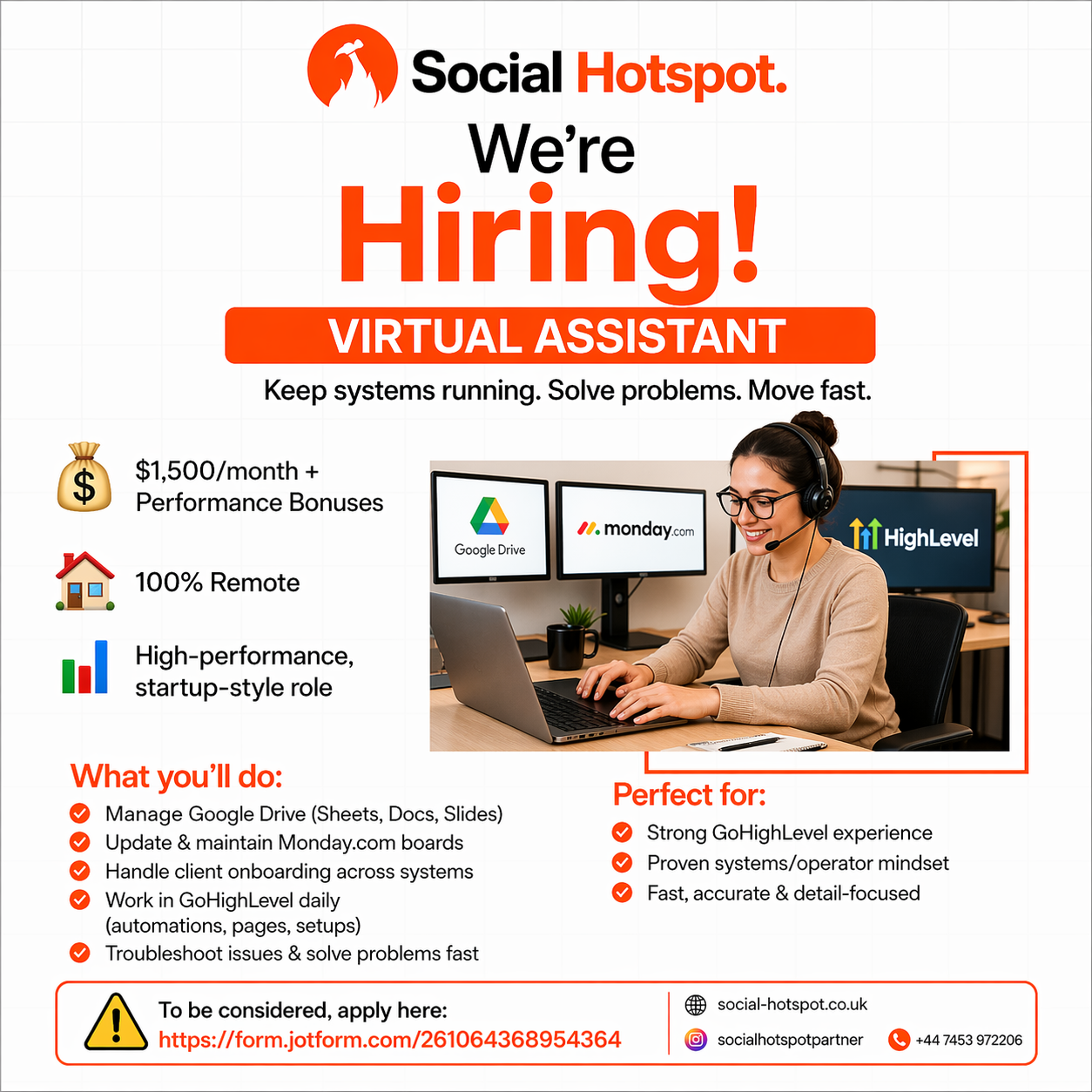 Social-Hotspot Facebook ad: Virtual Assistant Wanted, Full-Time Role