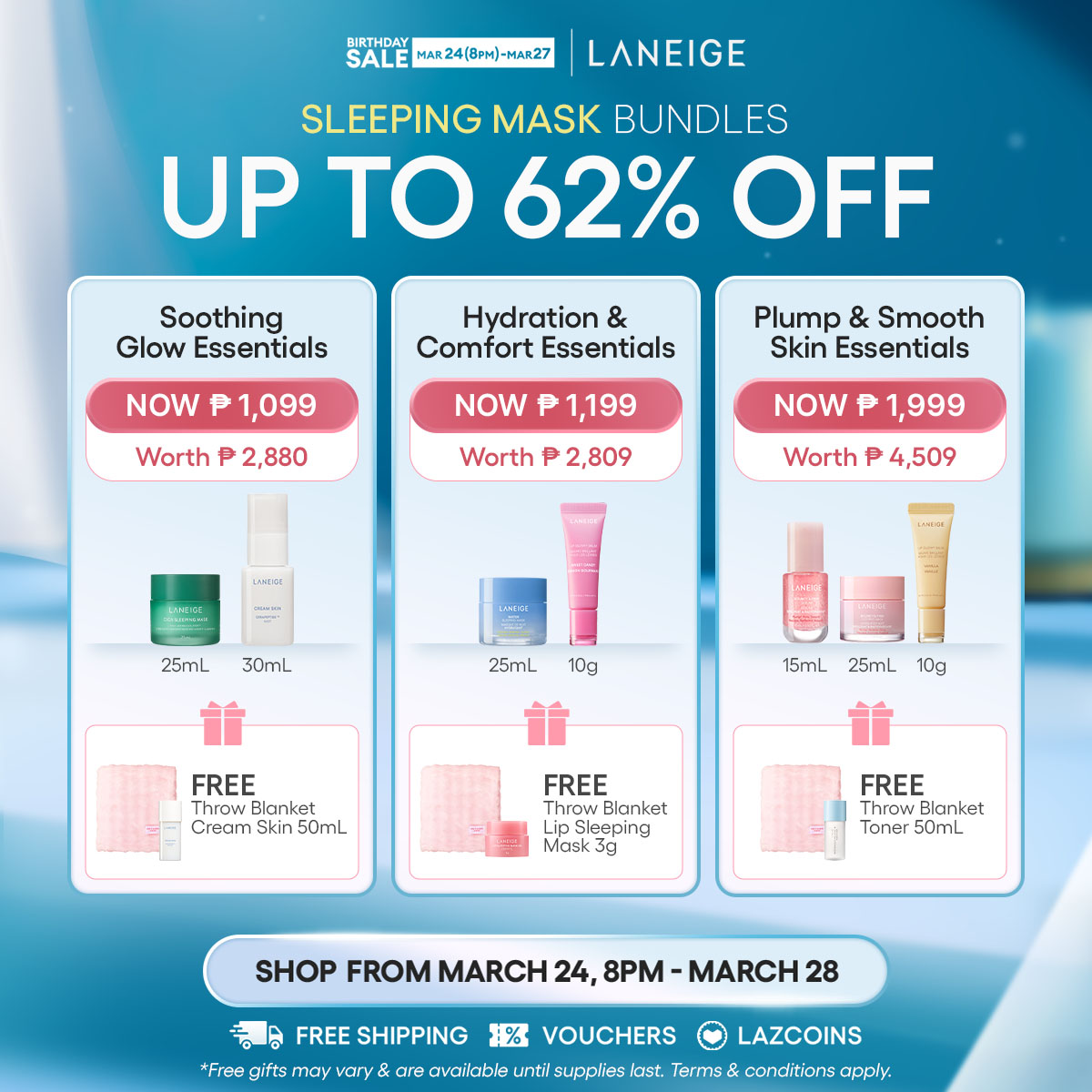 LANEIGE Philippines Facebook ad: SHOP FOR BEAUTY SLEEP ESSENTIALS