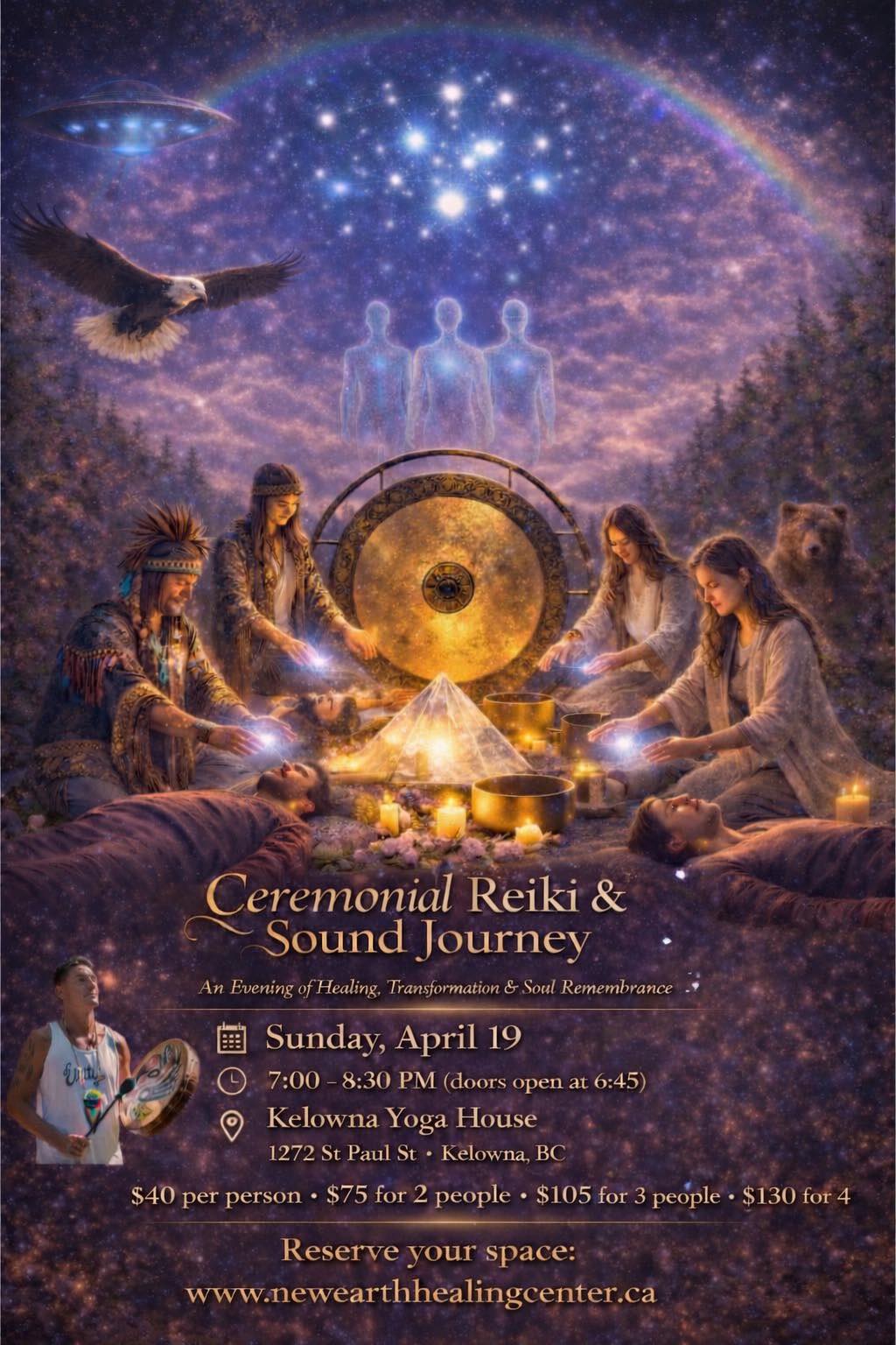 New Earth Healing Center Facebook ad: Ceremonial Reiki & Sound Journey