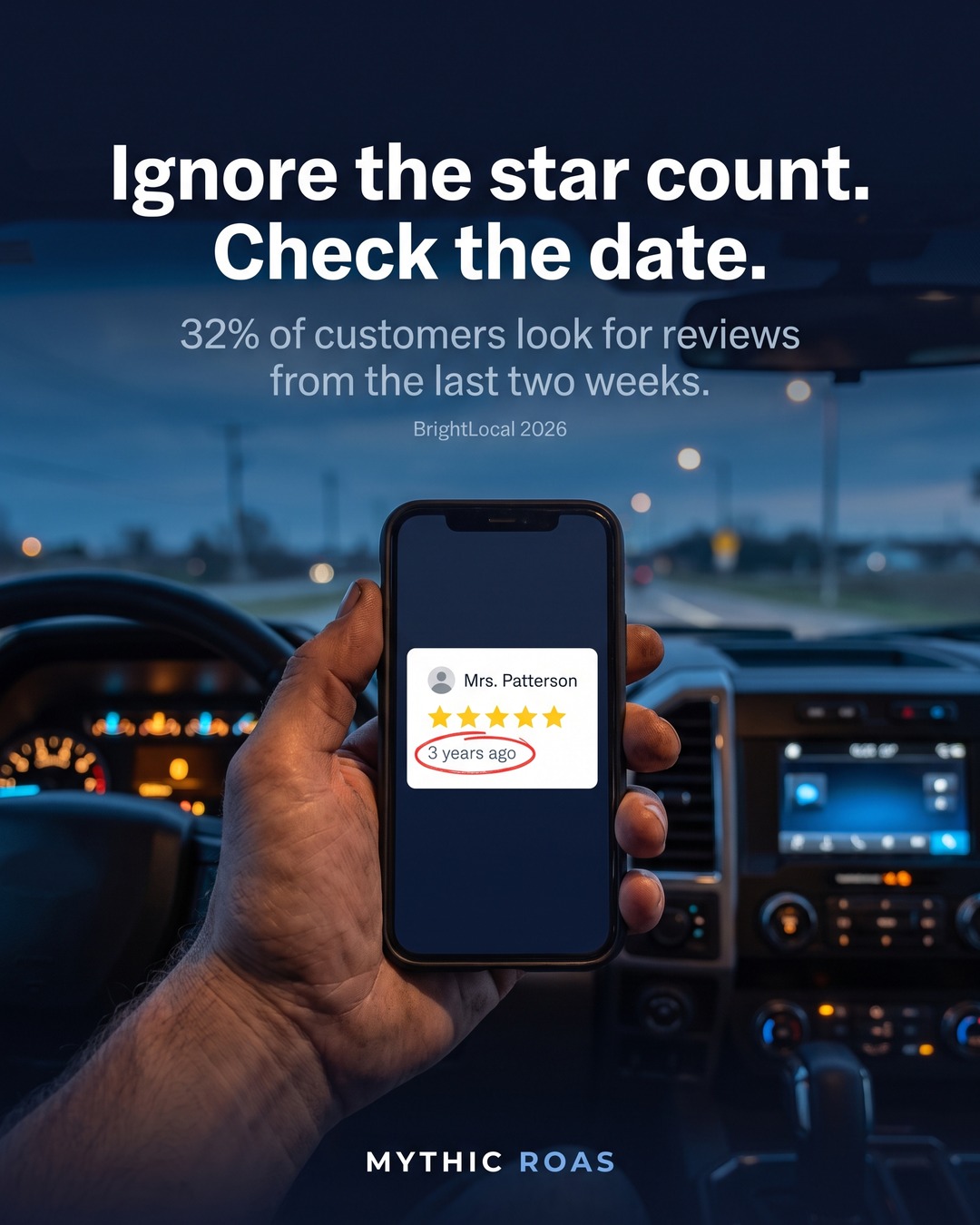 Mythic ROAS Facebook ad: Your Google reviews are expiring
