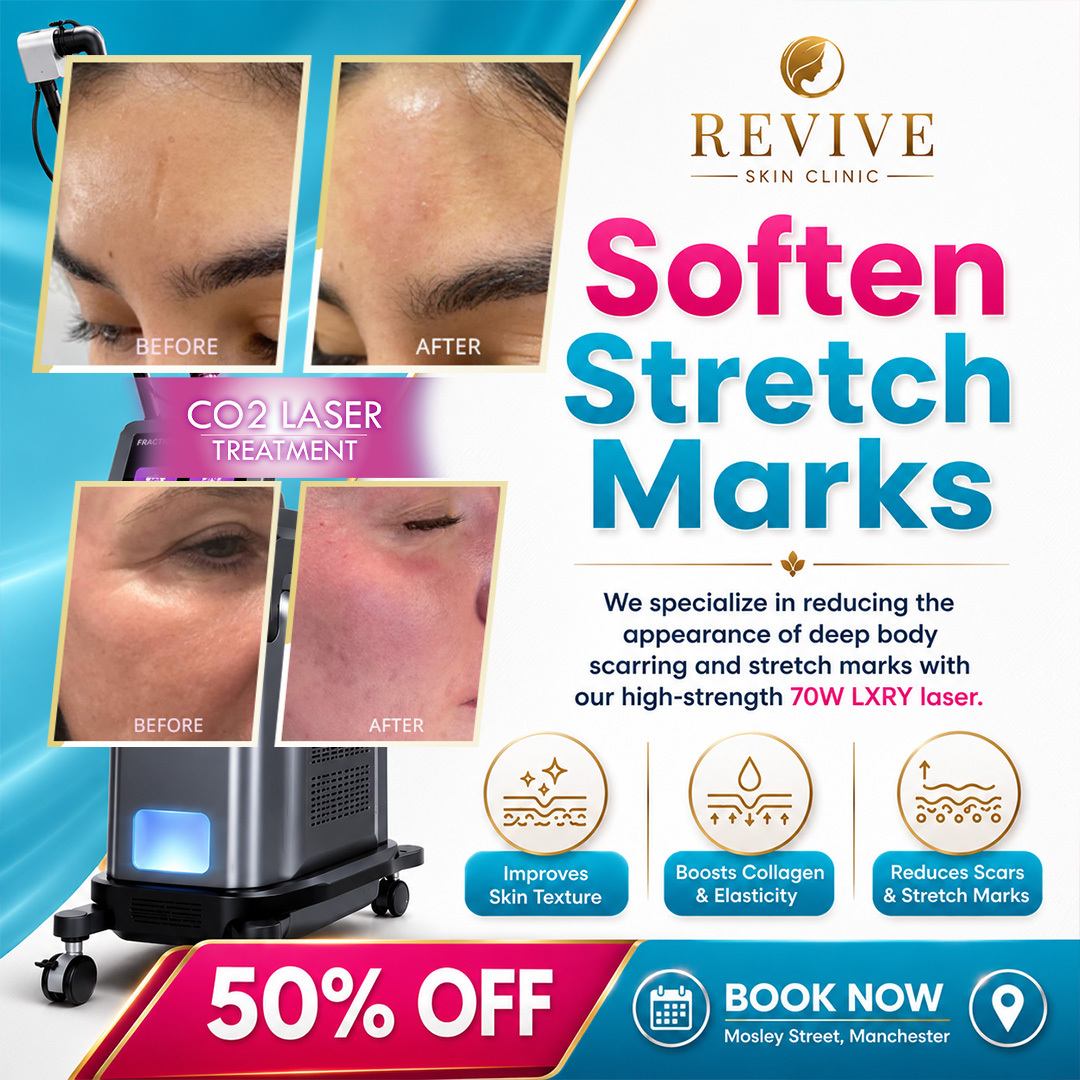 Revive - Skin Clinic Facebook ad: 50% Off CO2 Laser at Revive! Bye wrinkles & scars!