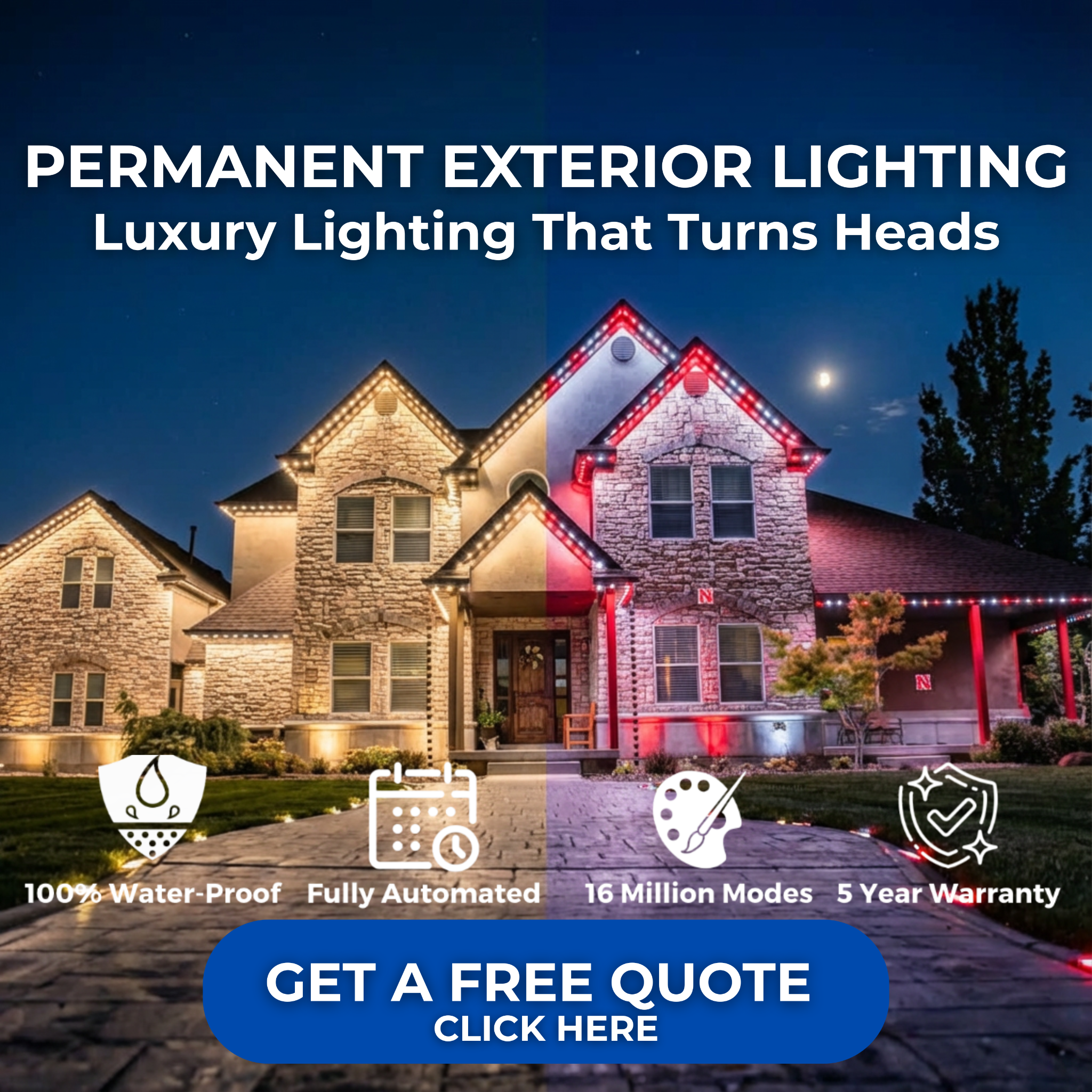 WhoDat Permanent Lighting Facebook ad: Transform Your Home's Exterior With Permanent Lighting