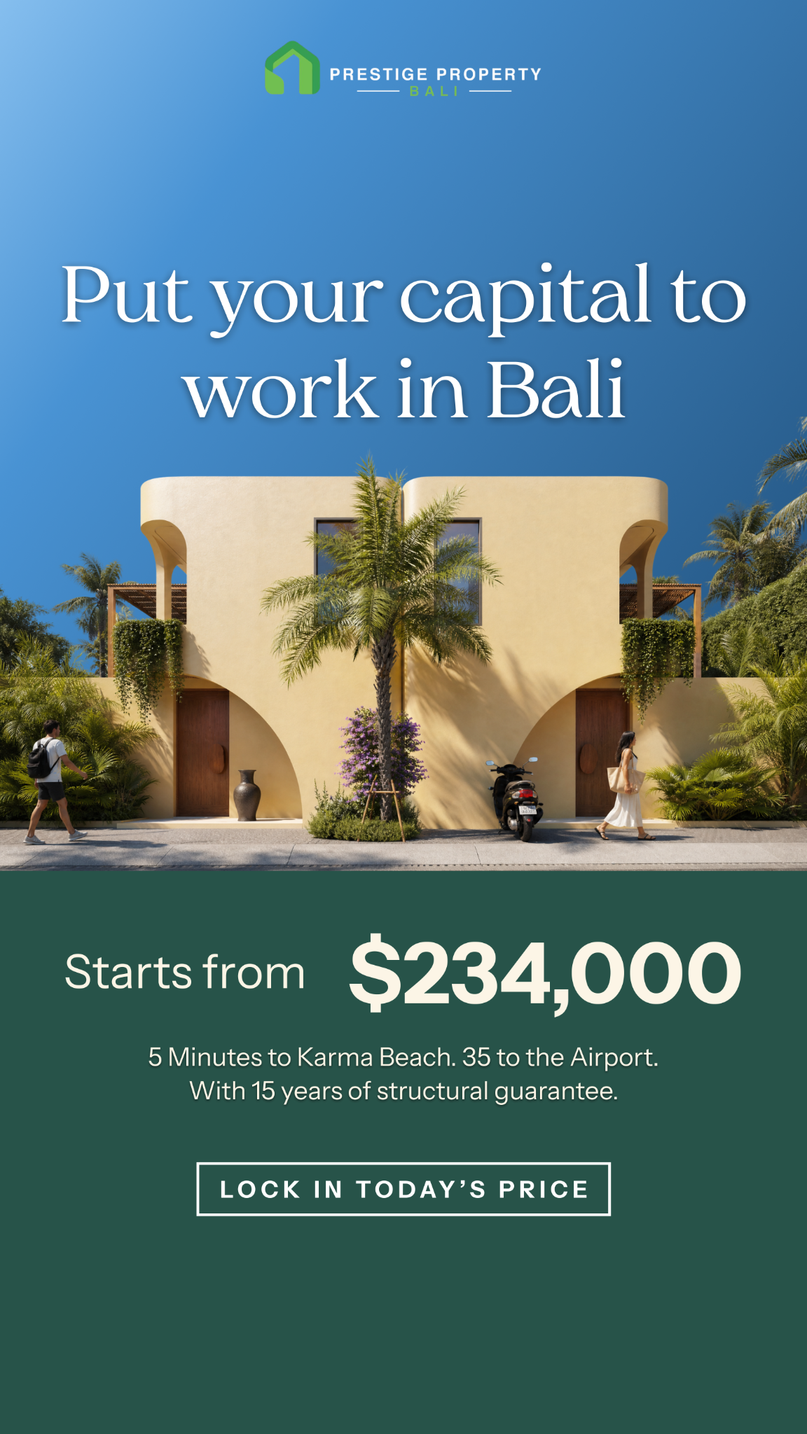 Prestige Property Bali Facebook ad: Modern Living in Canggu from $234K