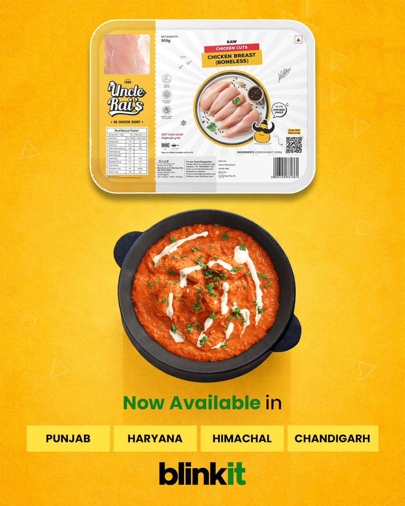 Rai Chicken Facebook ad: 30,000+ products delivered to your doorstep | Blinkit