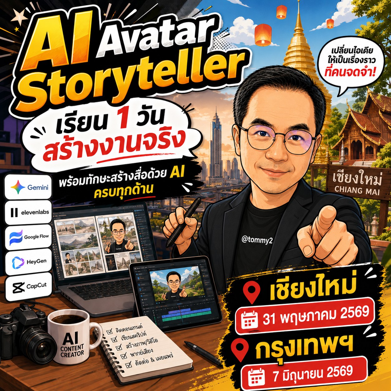 Tommy Talk Facebook ad: AI Avatar Storyteller (รอบสด เชียงใหม่ กรุงเทพ)