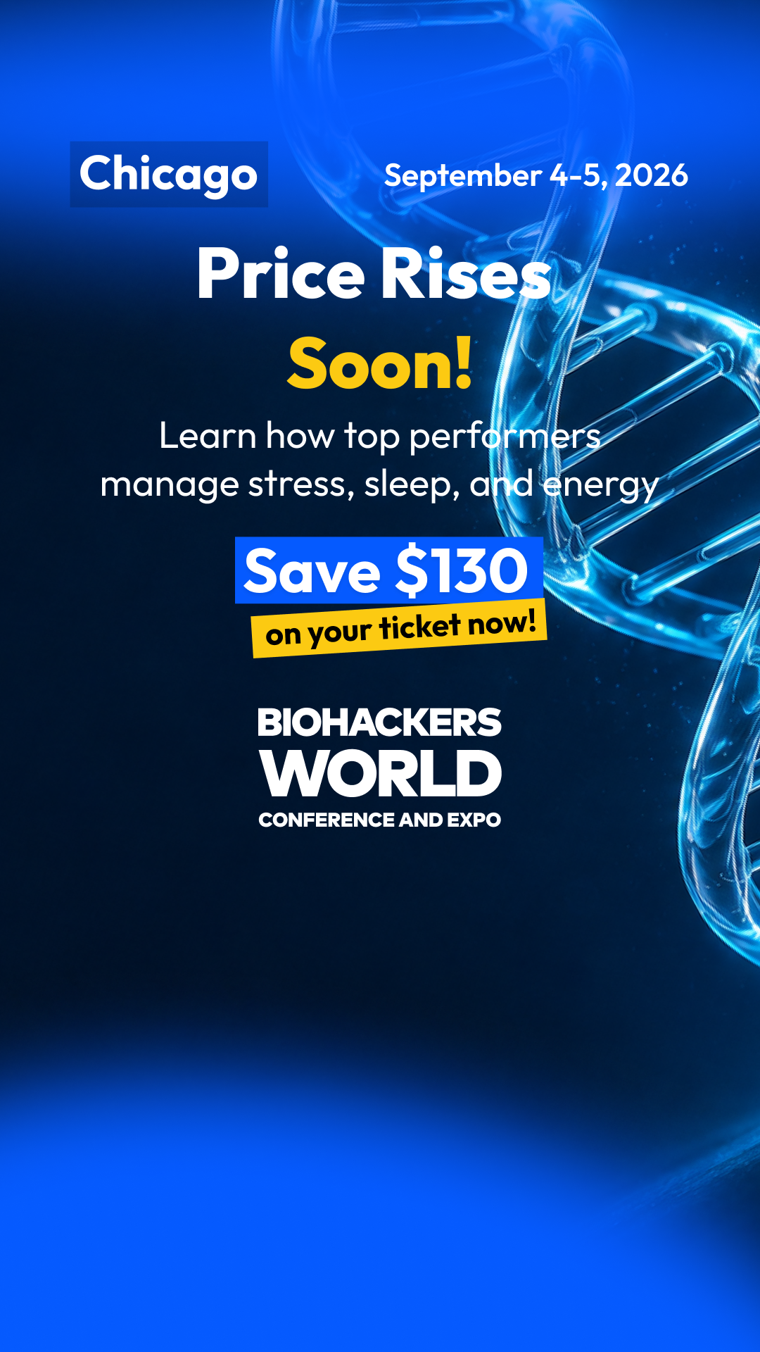 Biohackers World Facebook ad: Buy Tickets