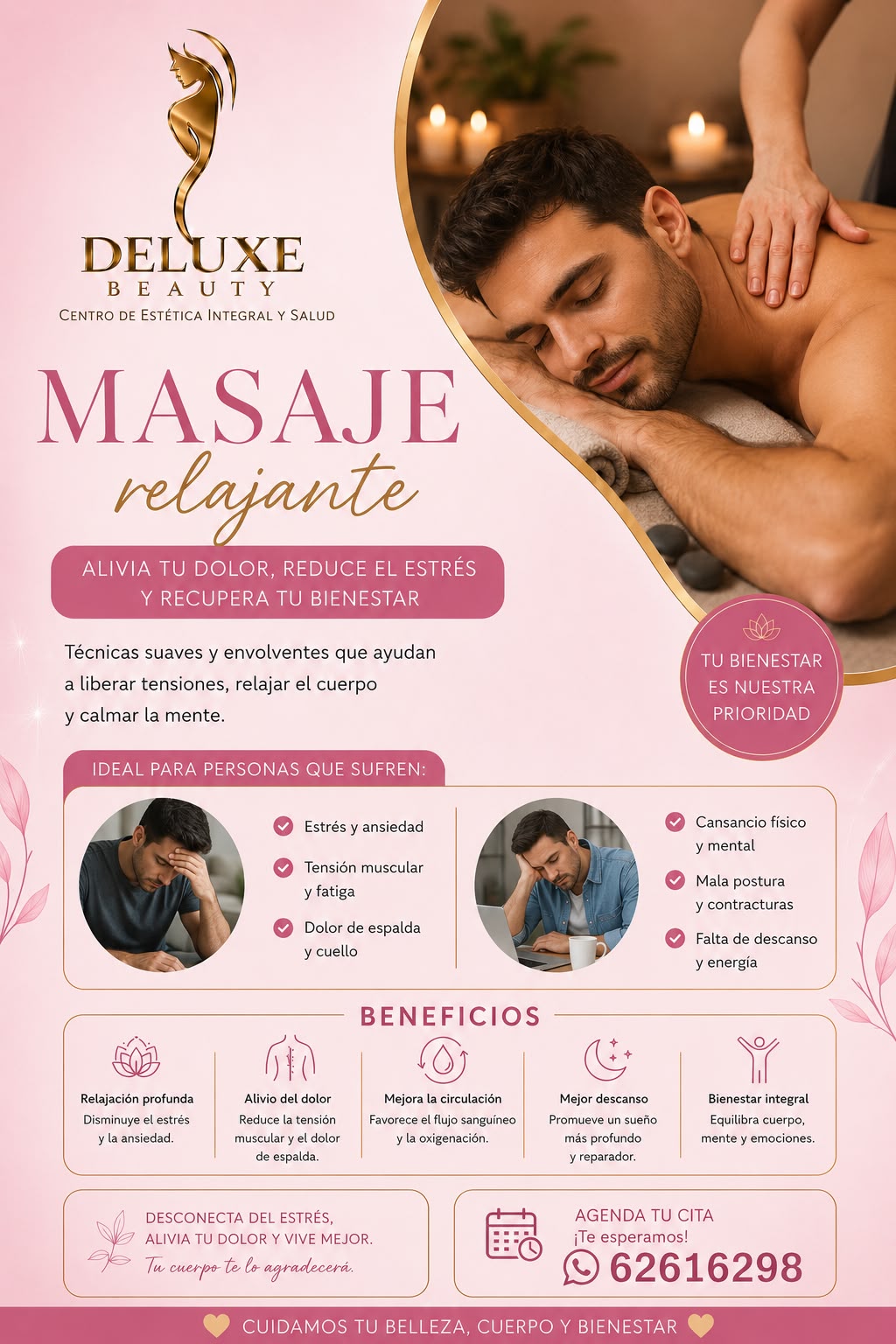 Deluxe Beauty Centro de Estetica Integral y Salud Facebook ad: ¿𝘾𝙖𝙣𝙨𝙖𝙣𝙘𝙞𝙤 𝙛𝙞́𝙨𝙞𝙘𝙤, 𝙢𝙖𝙡𝙖 𝙥𝙤𝙨𝙩𝙪𝙧𝙖…