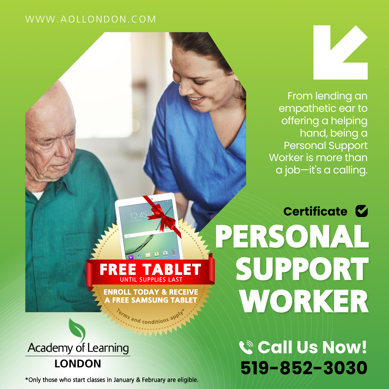 Academy of Learning Career College, London Facebook ad from Jan 28, 2026