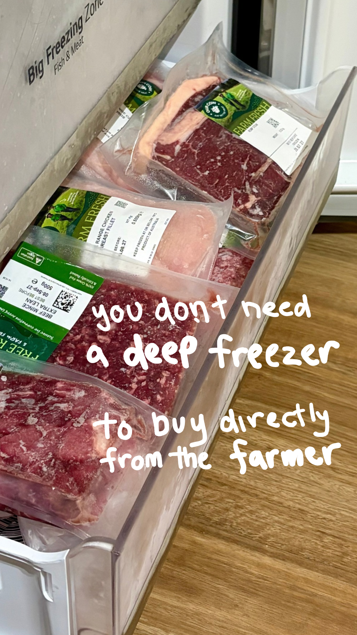 Our Cow Facebook ad: Direct From The Farmer And You Can Fit It In Your Freezer