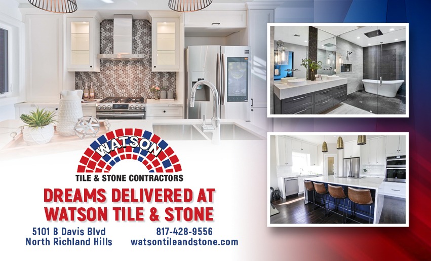 Watson Tile & Stone Facebook ad: Upgrade your kitchen or bathroom with Watson Tile…