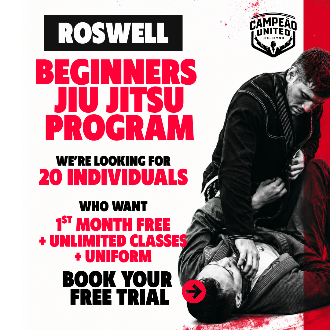 Campeão United Jiu-Jitsu Roswell Facebook ad: BOOK FREE JIU-JITSU TRIAL