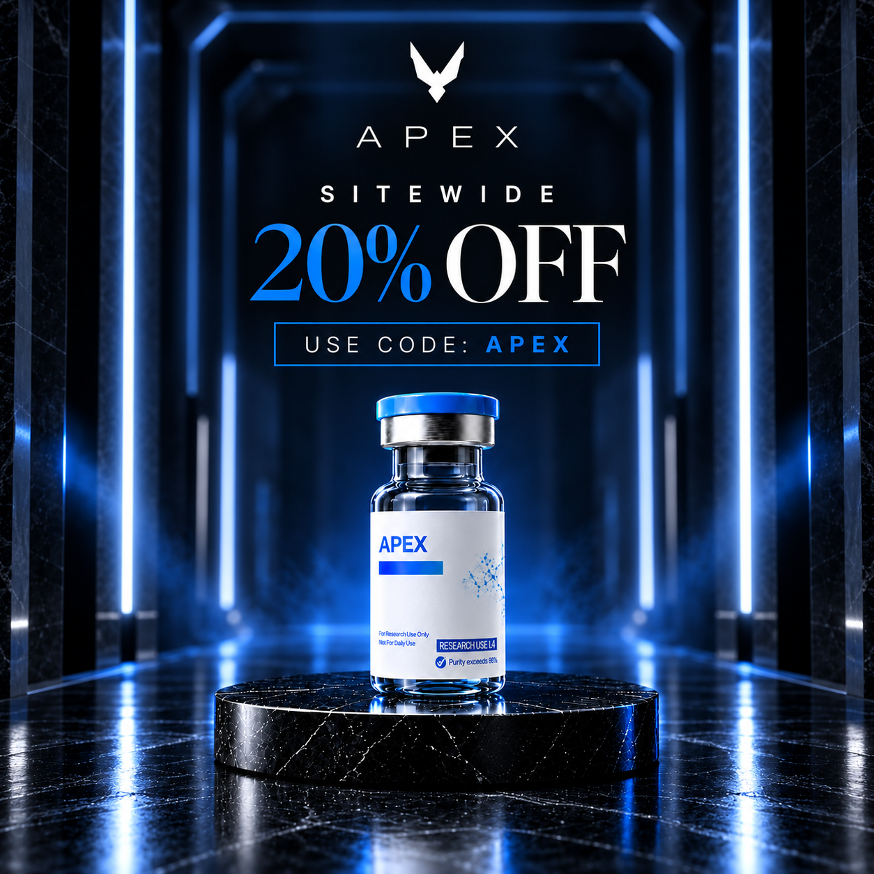 Apex Peptides Facebook ad: 20% Off Sitewide