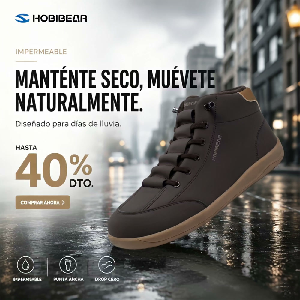 Hobibear.es Facebook ad: Zapatillas Barefoot Impermeables para el Día a Día