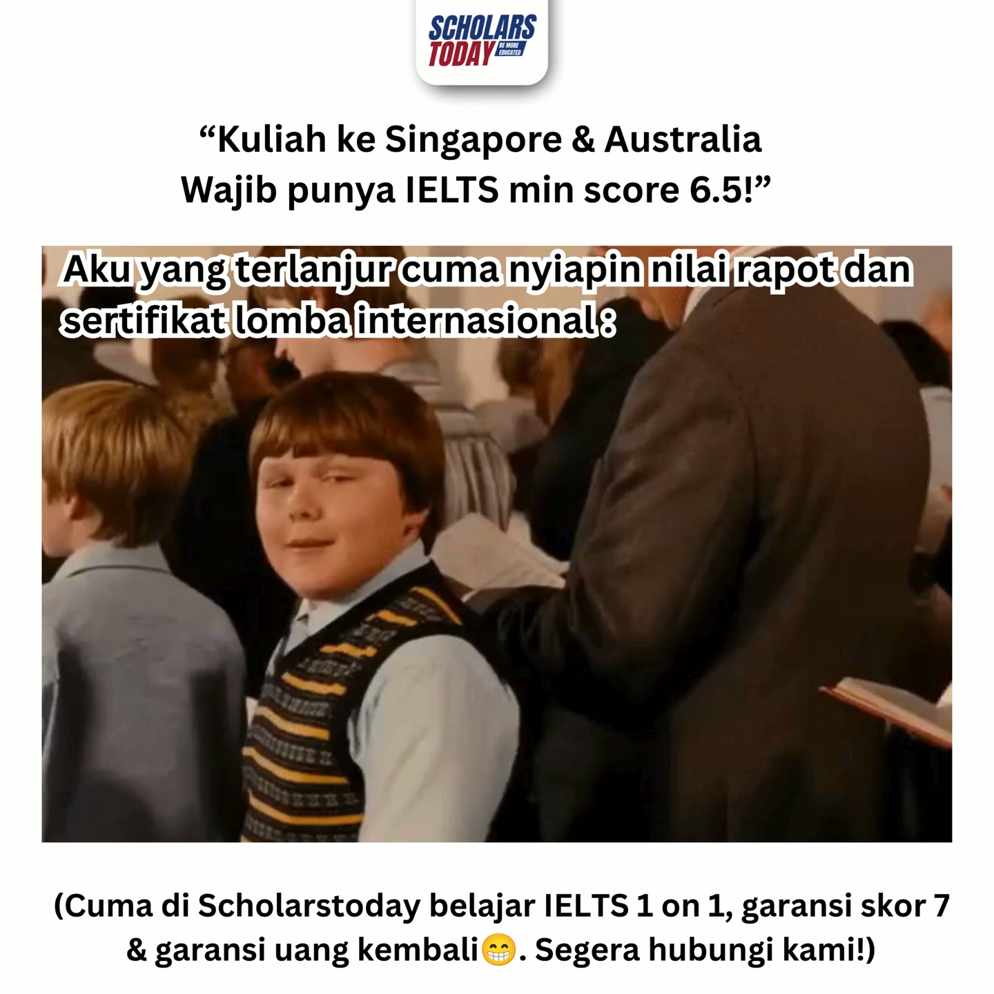 Scholarstoday Facebook ad: Garansi Skor 7 & Garansi Uang Kembali