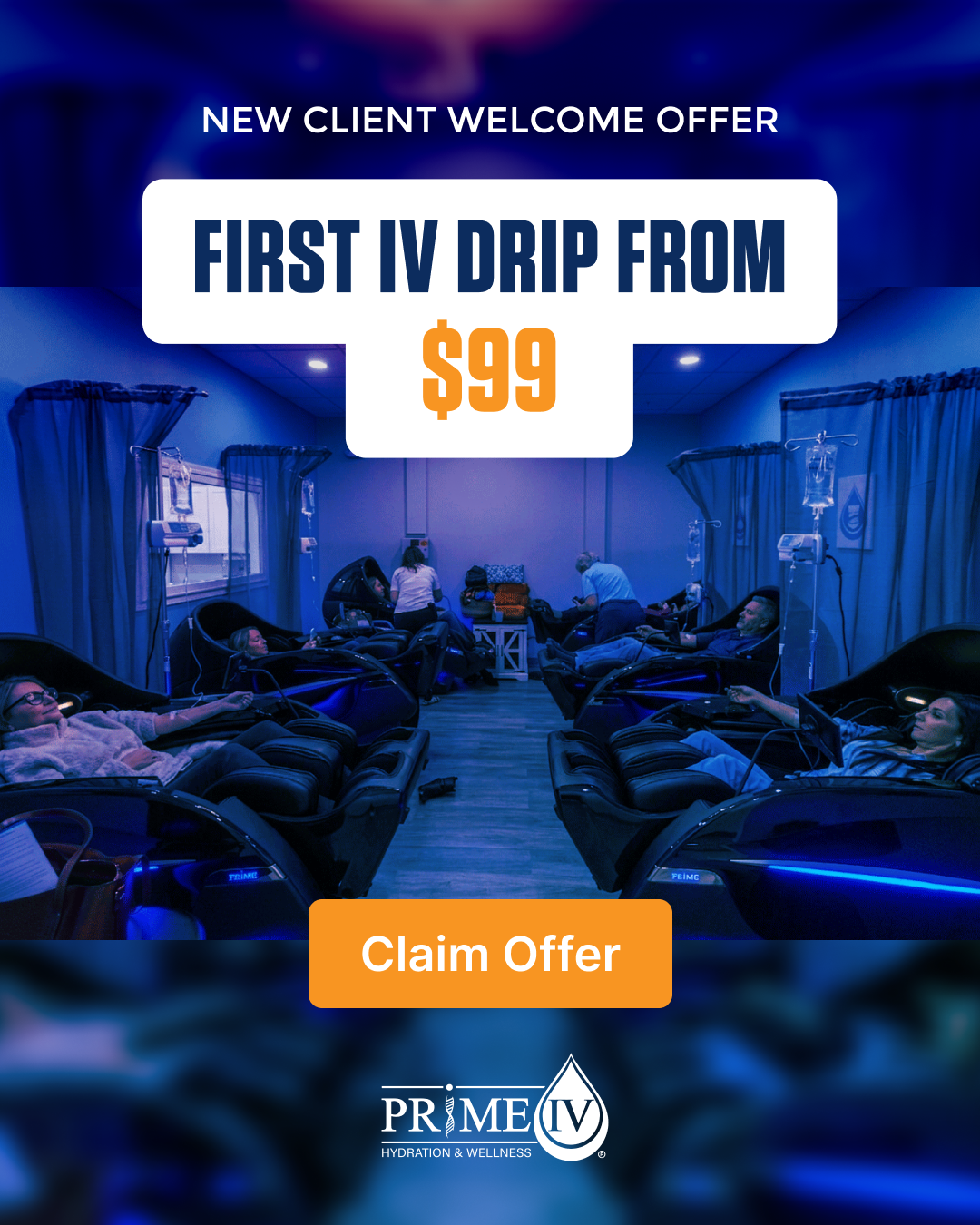 Prime IV Hydration & Wellness Facebook ad: First Primary IV Drip from $99