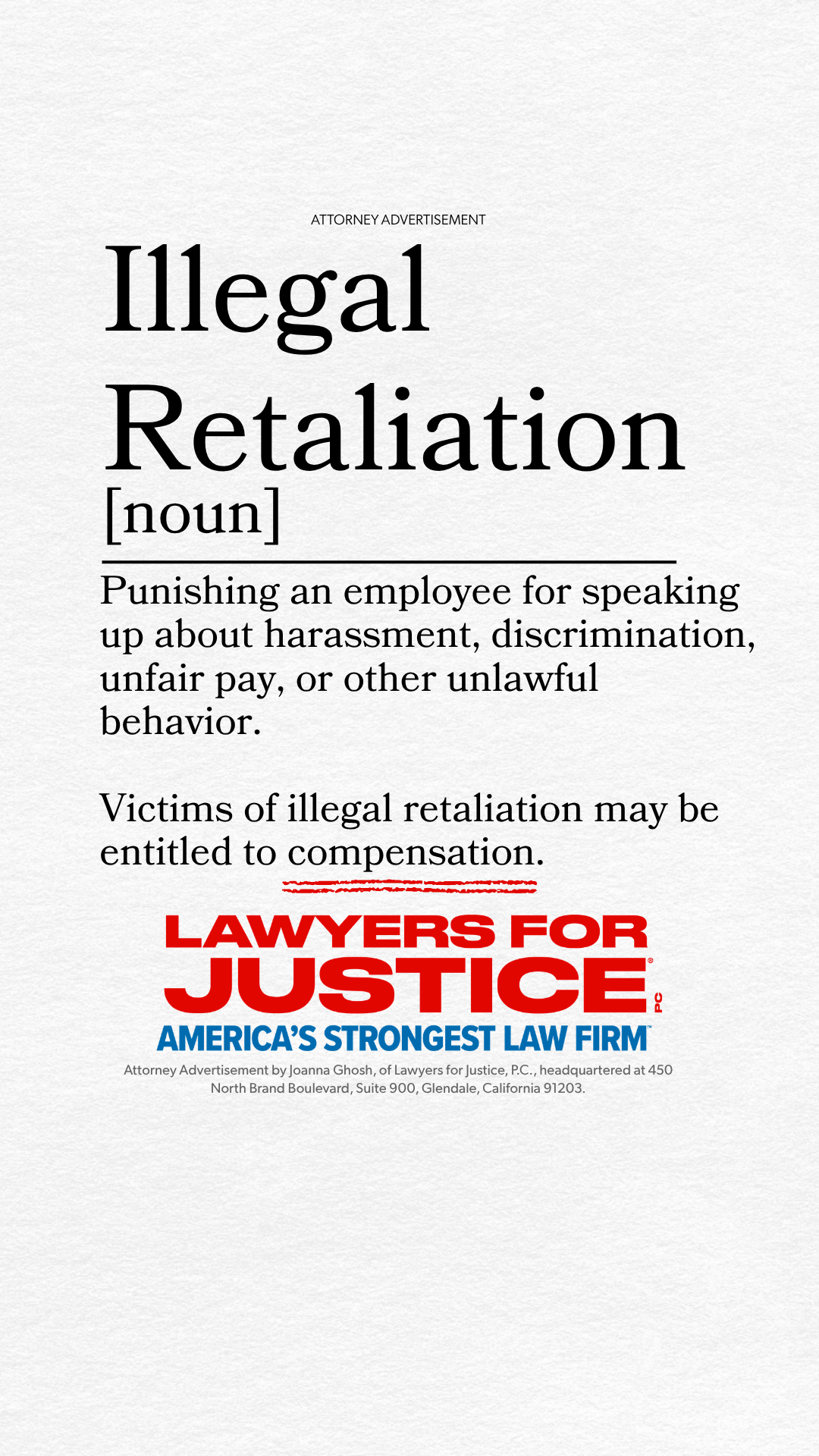 Lawyers for Justice, PC Facebook ad