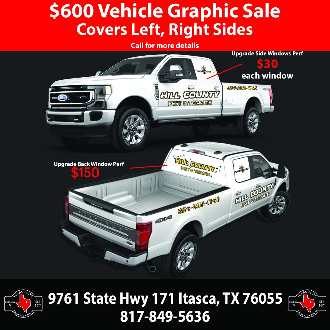 Texas Elite Graphics & Signs Facebook ad: Limited Spots! Get $600 Full-Side Truck Graphics.