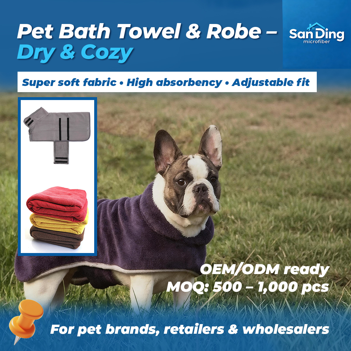 Changshu Sanding Home Textile Facebook ad: Custom Pet Bathrobes for Wholesale Buyers