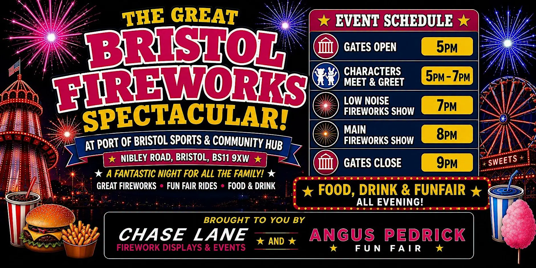Inflatable Theme Park, UK Facebook ad: Share this event The Great Bristol Fireworks Spectacular…