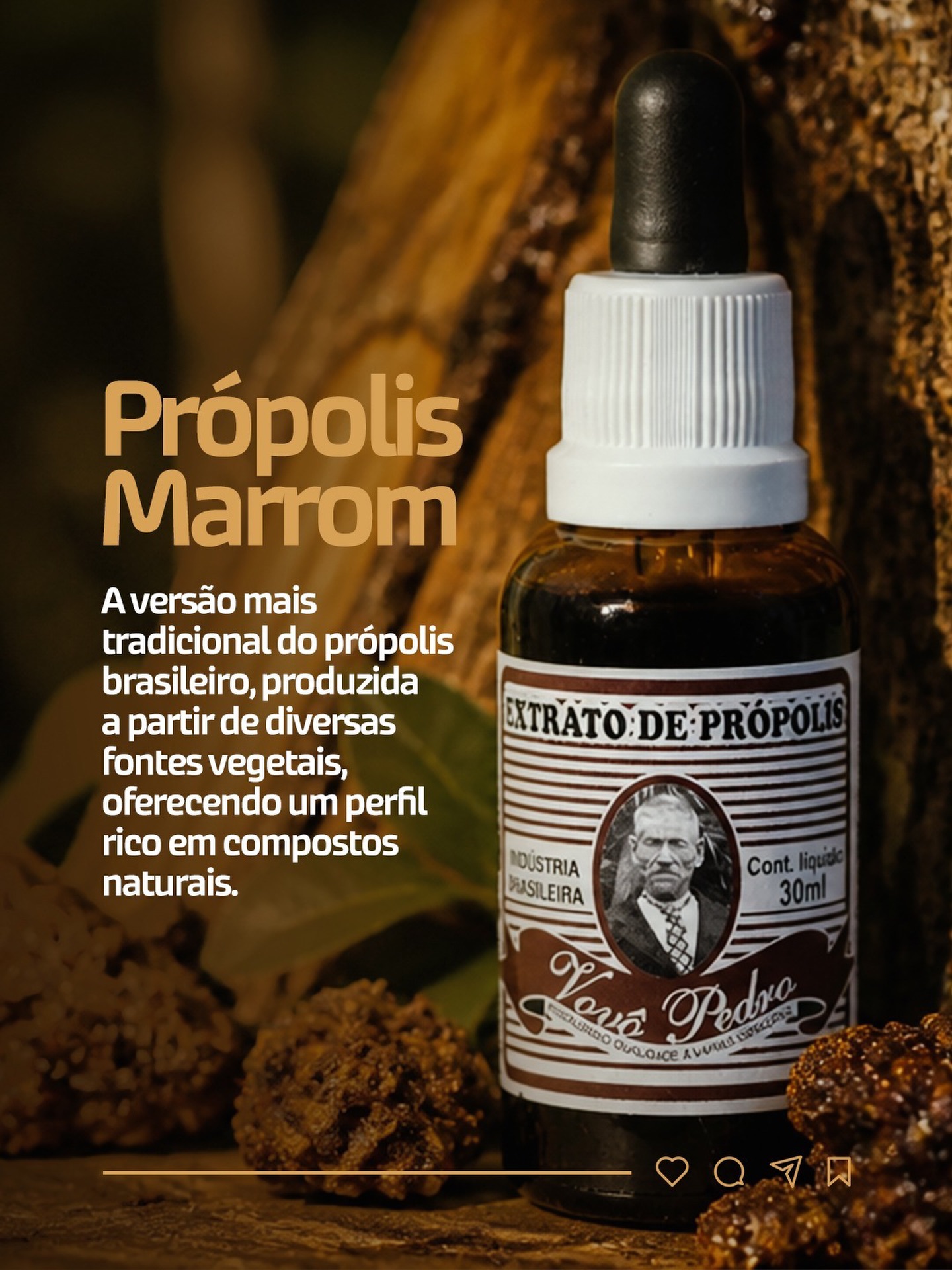 Apiários VOVÔ PEDRO Facebook ad: Extrato de Própolis Marrom Vovô Pedro, 30ML