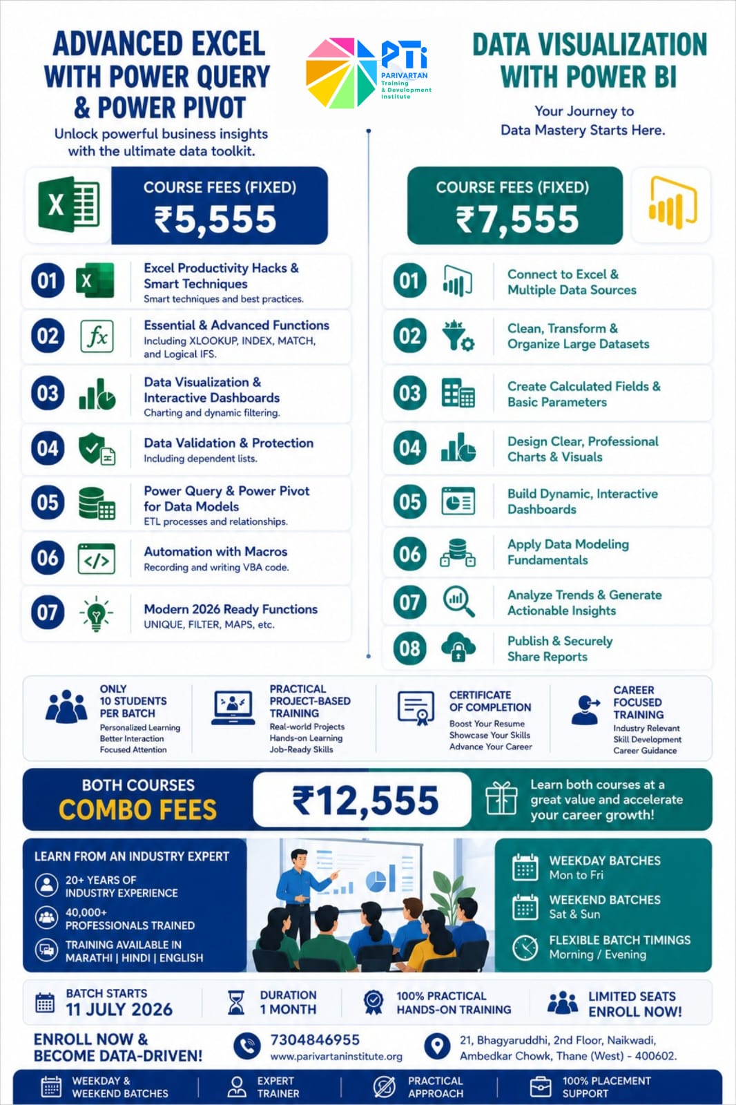 Parivartan Training and Development Institute Facebook ad: Master Excel & Power BI Combo