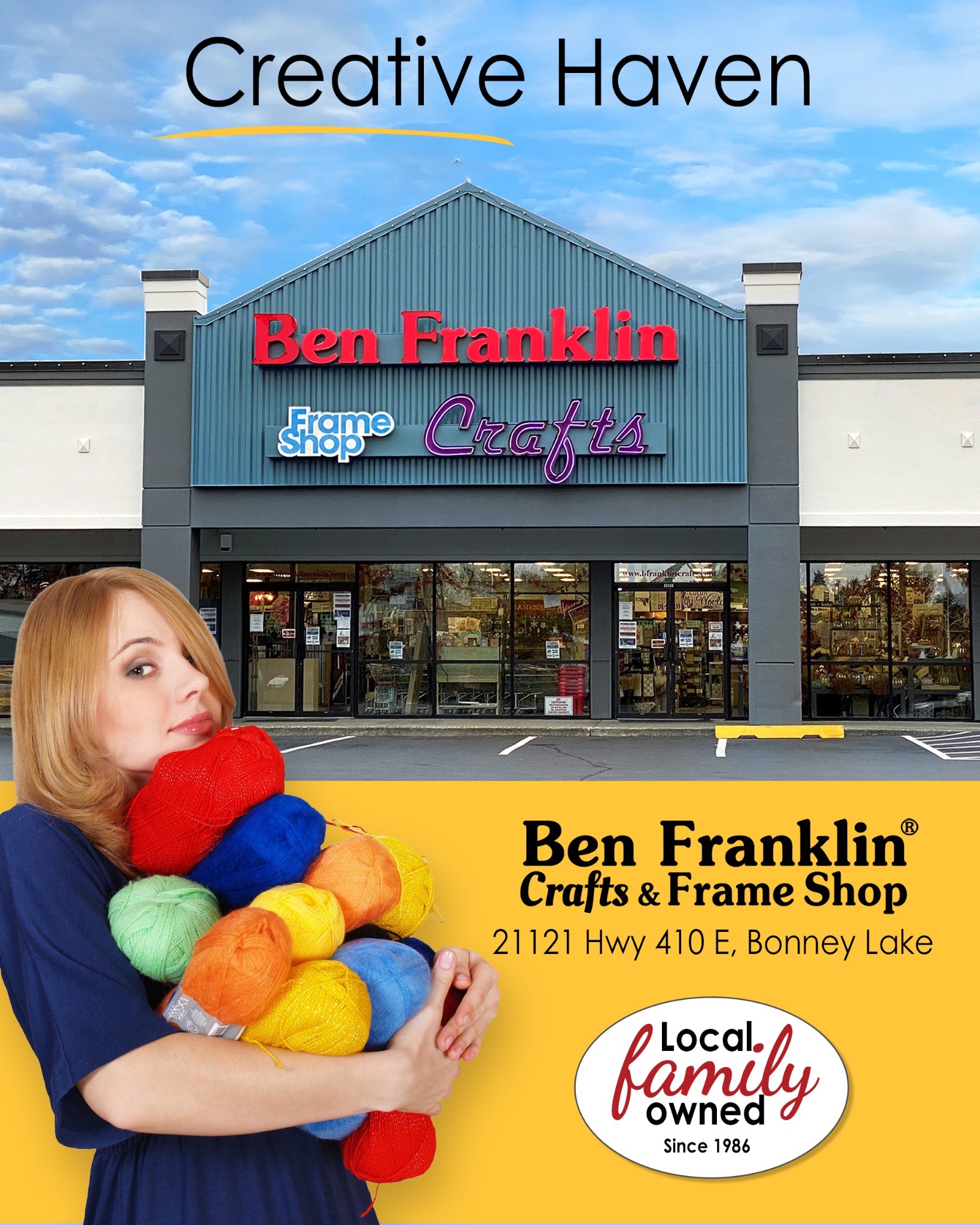 Ben Franklin Crafts and Frame Shop - Bonney Lake, WA Facebook ad: Creativity Starts @ Ben Franklin Crafts