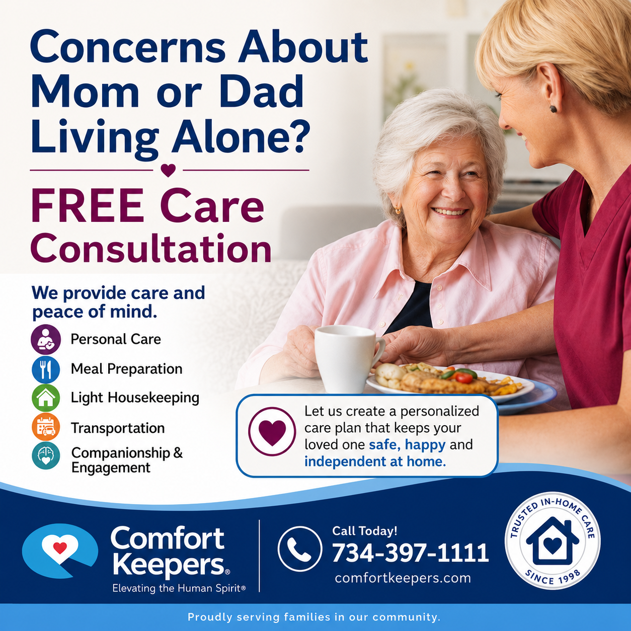 Comfort Keepers - Plymouth, MI Facebook ad: Find the Right Care for Your Loved One