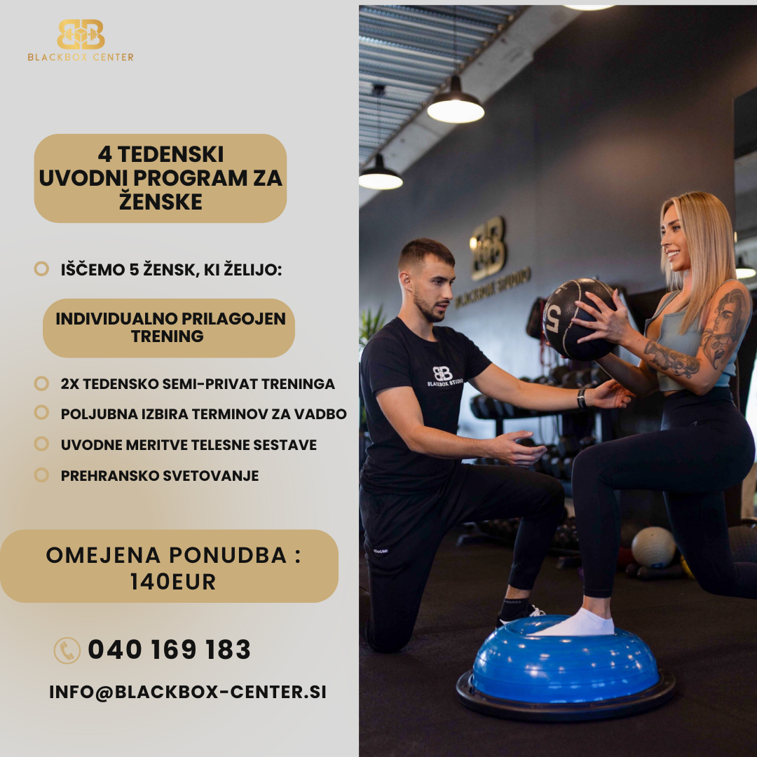 Blackbox center Facebook ad: Iščemo 5 žensk za 4-tedenski uvodni program treningov.
