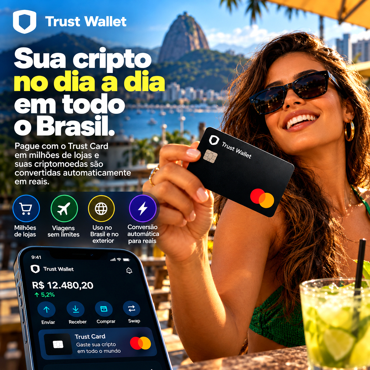 Penguii's Are Flightless Facebook ad: Sua cripto. Seu cartão. Sua liberdade.