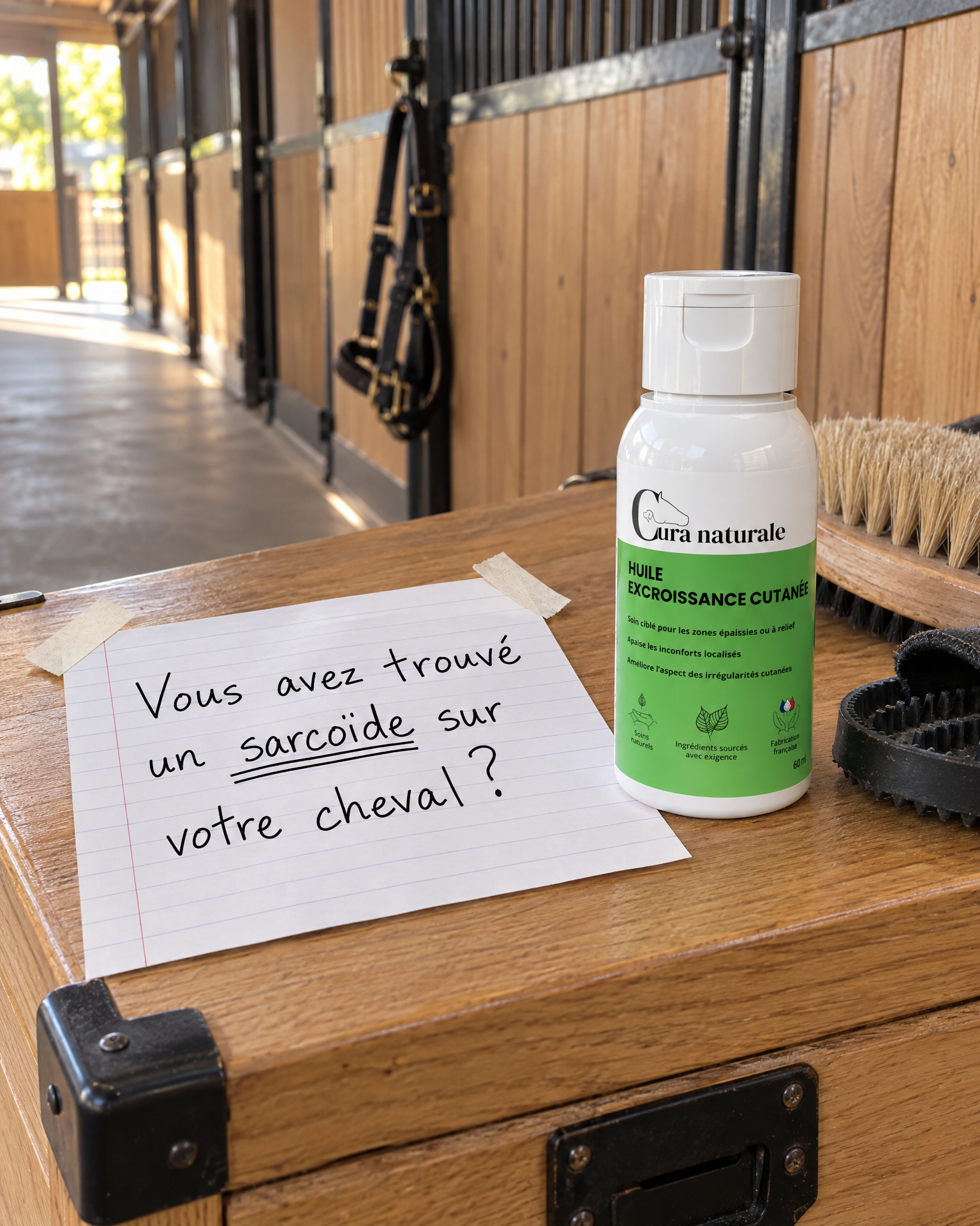Cura naturale Facebook ad: Huile excroissance cutanée pour cheval