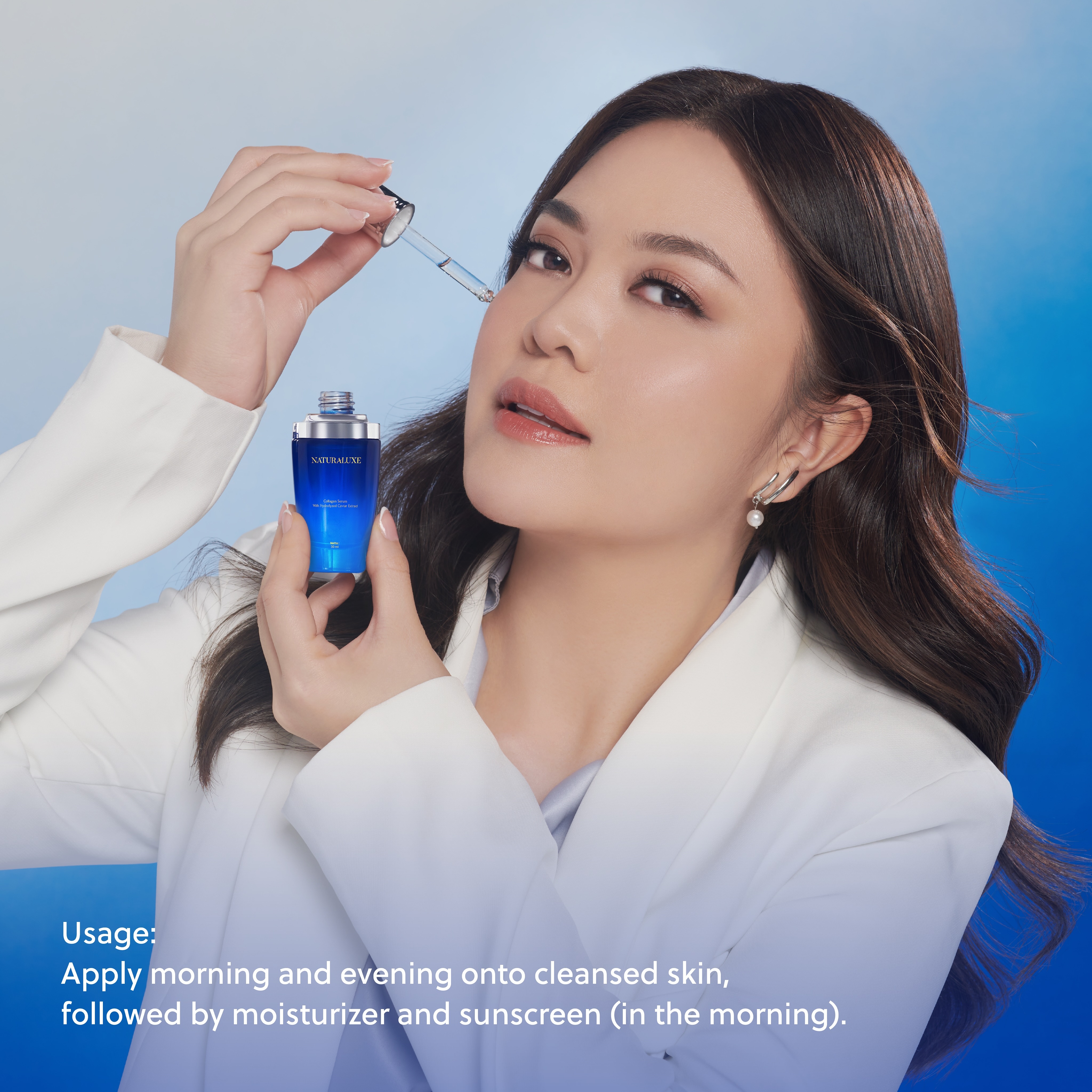 Naturaluxe Facebook ad: Collagen Serum Naturaluxe bisa dipakai di pagi dan…