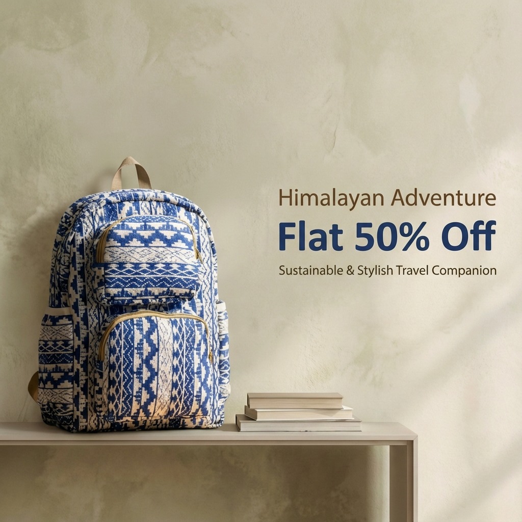 Fibre Gold Facebook ad: Himalayan Hemp Large Backpack - Blue Ethnic Print…