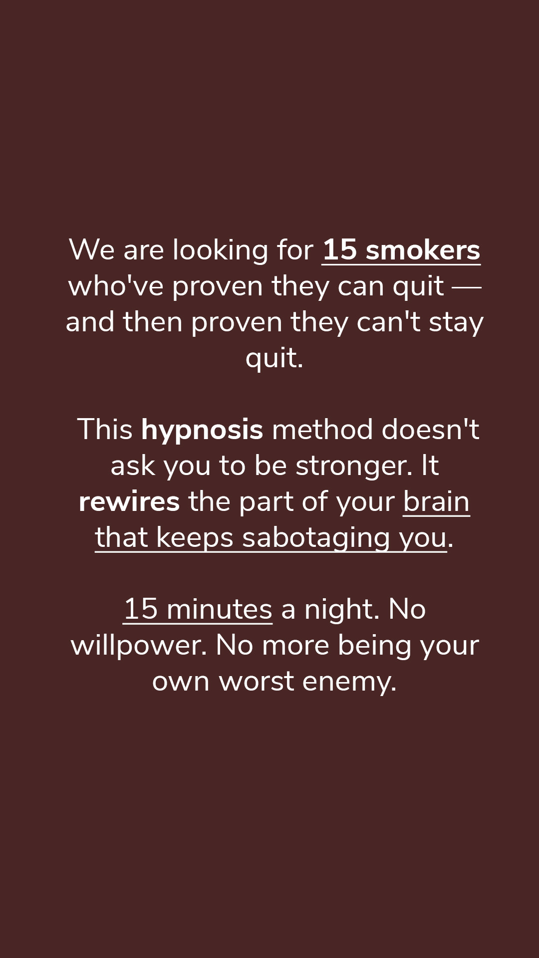 Hypnosis to Stop Smoking Facebook ad