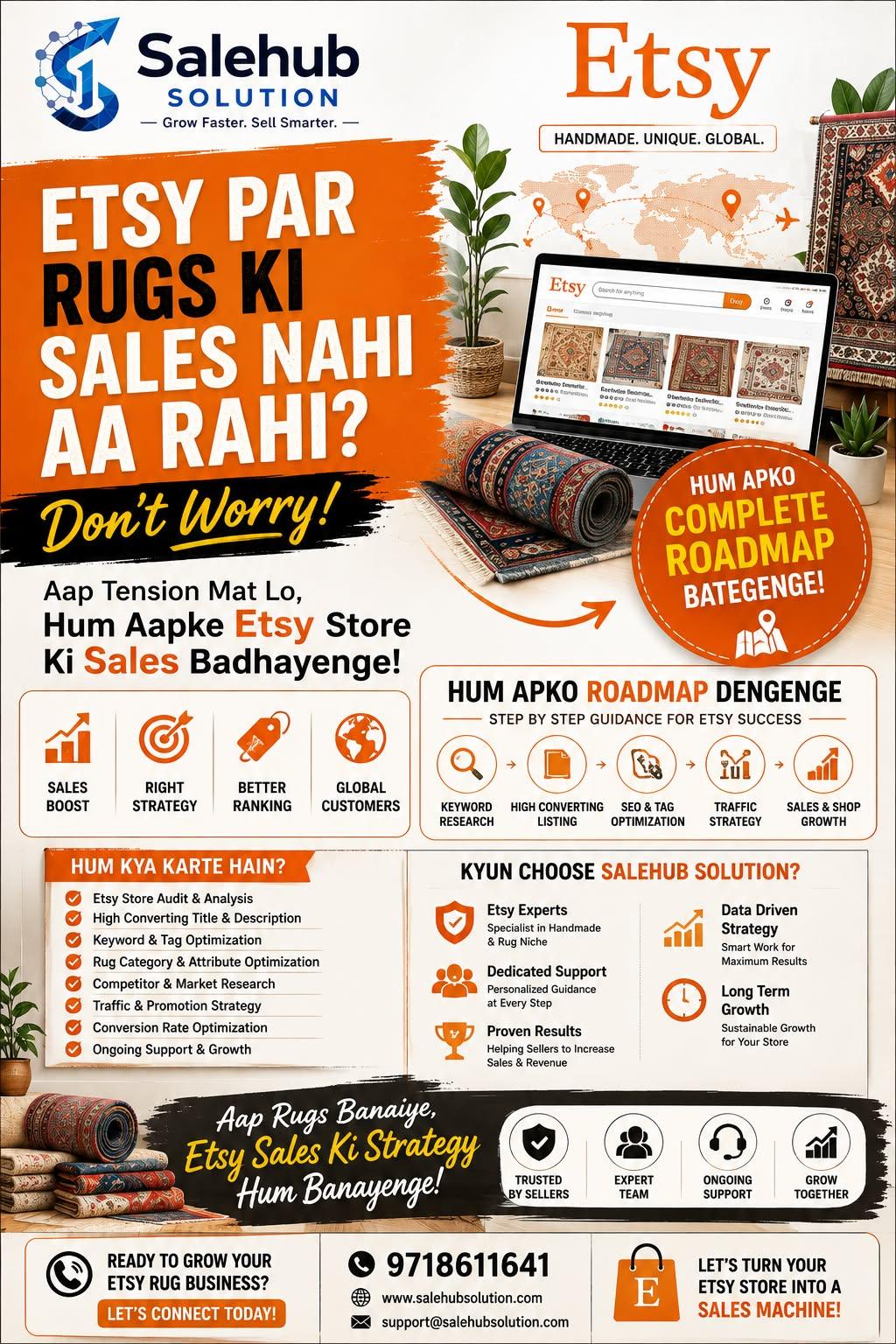 Salehub Solution Facebook ad: Boost Your Etsy Rug Sales
