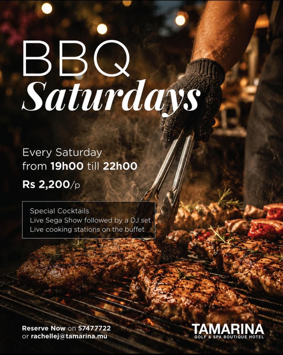 Tamarina Golf & Spa Boutique Hotel Facebook ad: Saturdays are made for great food, good music…