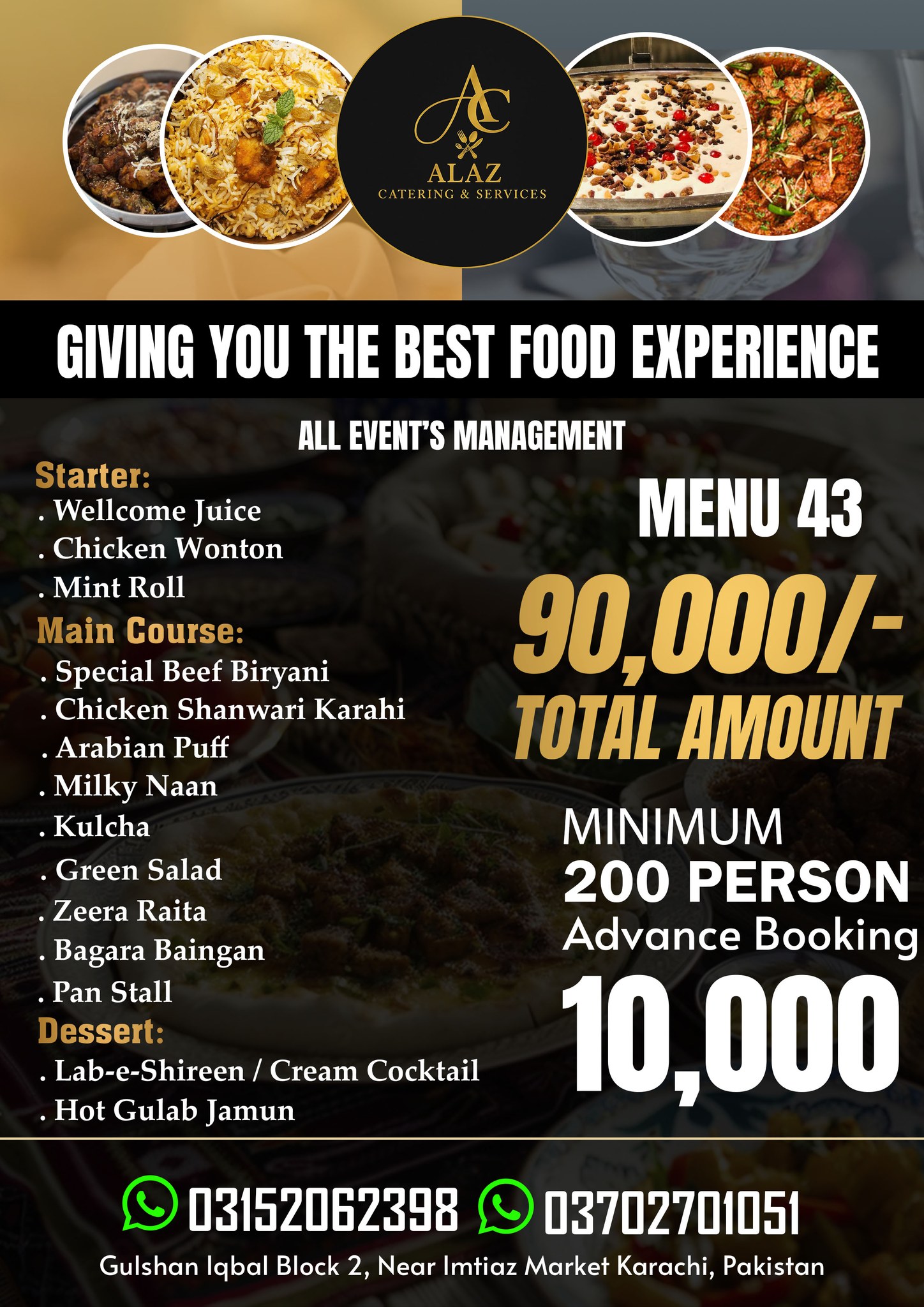 Alaz Caterers Facebook ad: First Taste Then Book