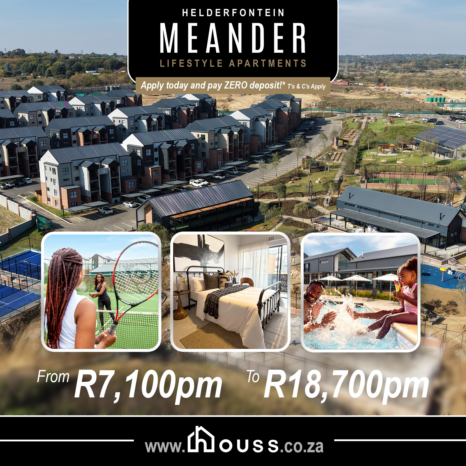 Houss Rentals Facebook ad: Renting from R7,100pm to R18,700pm.