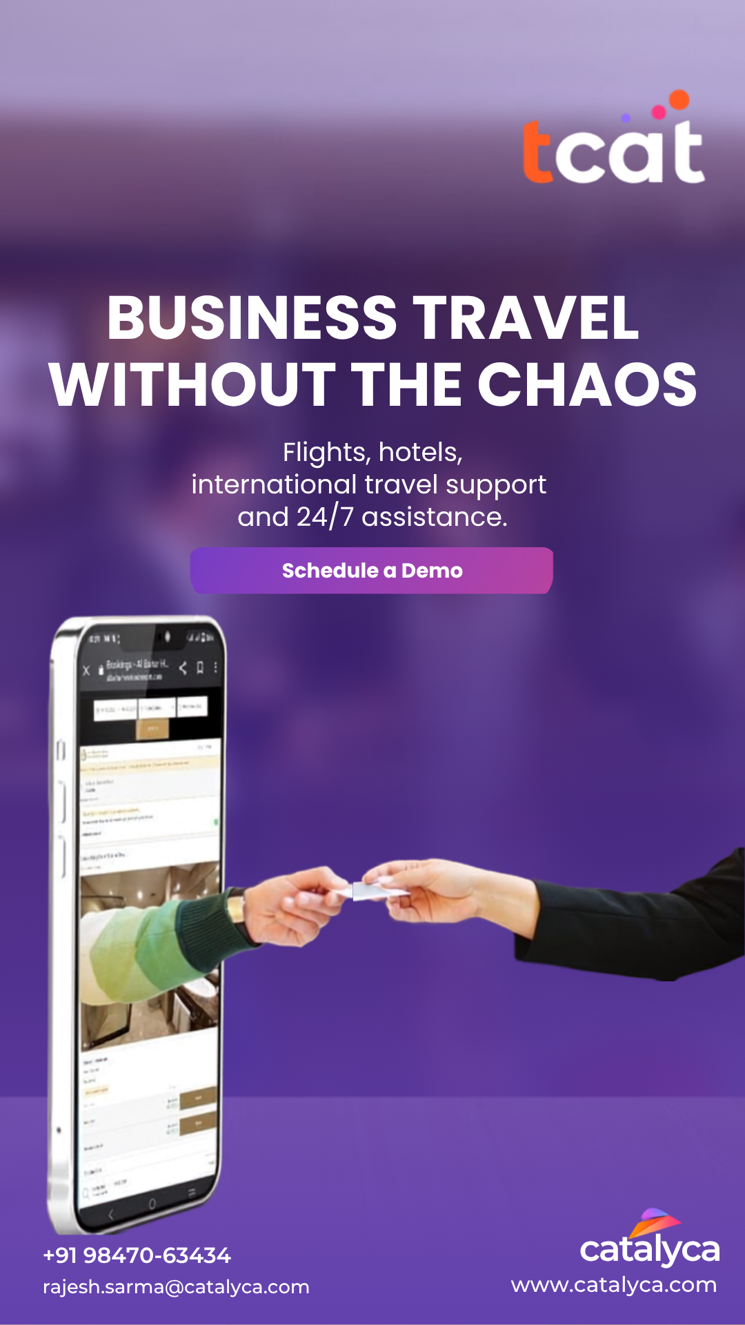 Catalyca Facebook ad: Still wasting valuable time managing business travel?