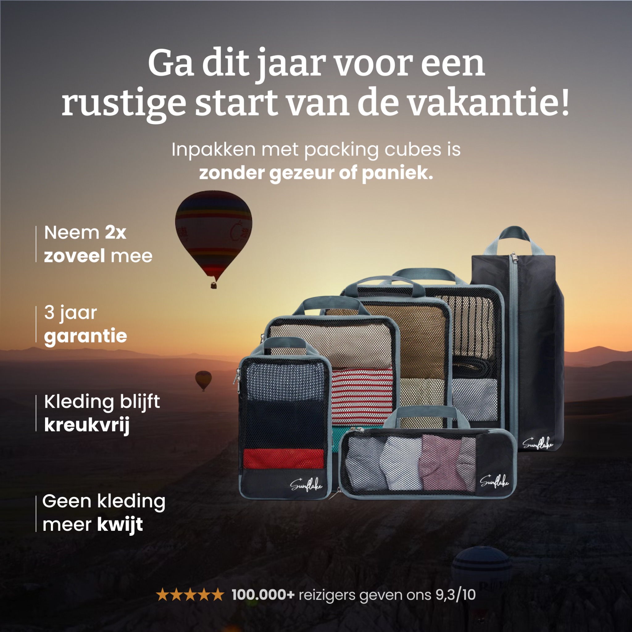 Sunflake Facebook ad: Inpakken zonder stress? Dit is je geheim.