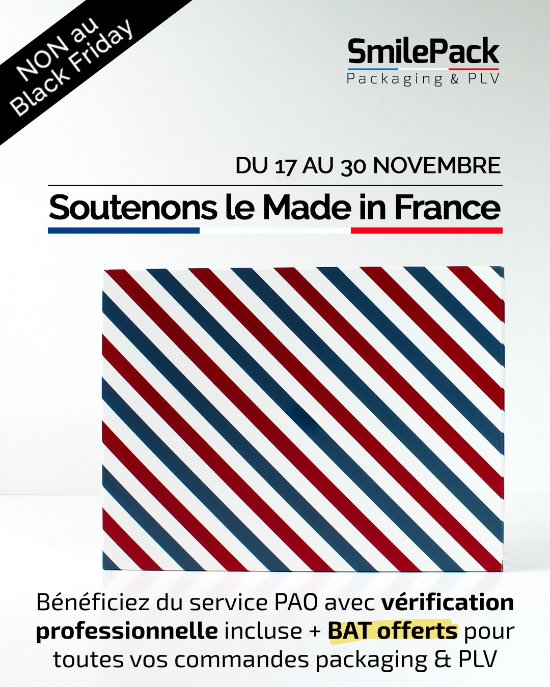 Smilepack.fr Facebook ad: Fabricant français Packaging et PLV personnalisés