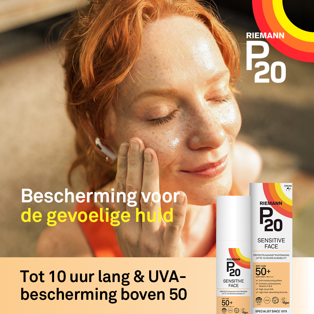 P20 Facebook ad: P20 Sensitive Face Zonnebrand SPF 50+ - Gevoelige huid…