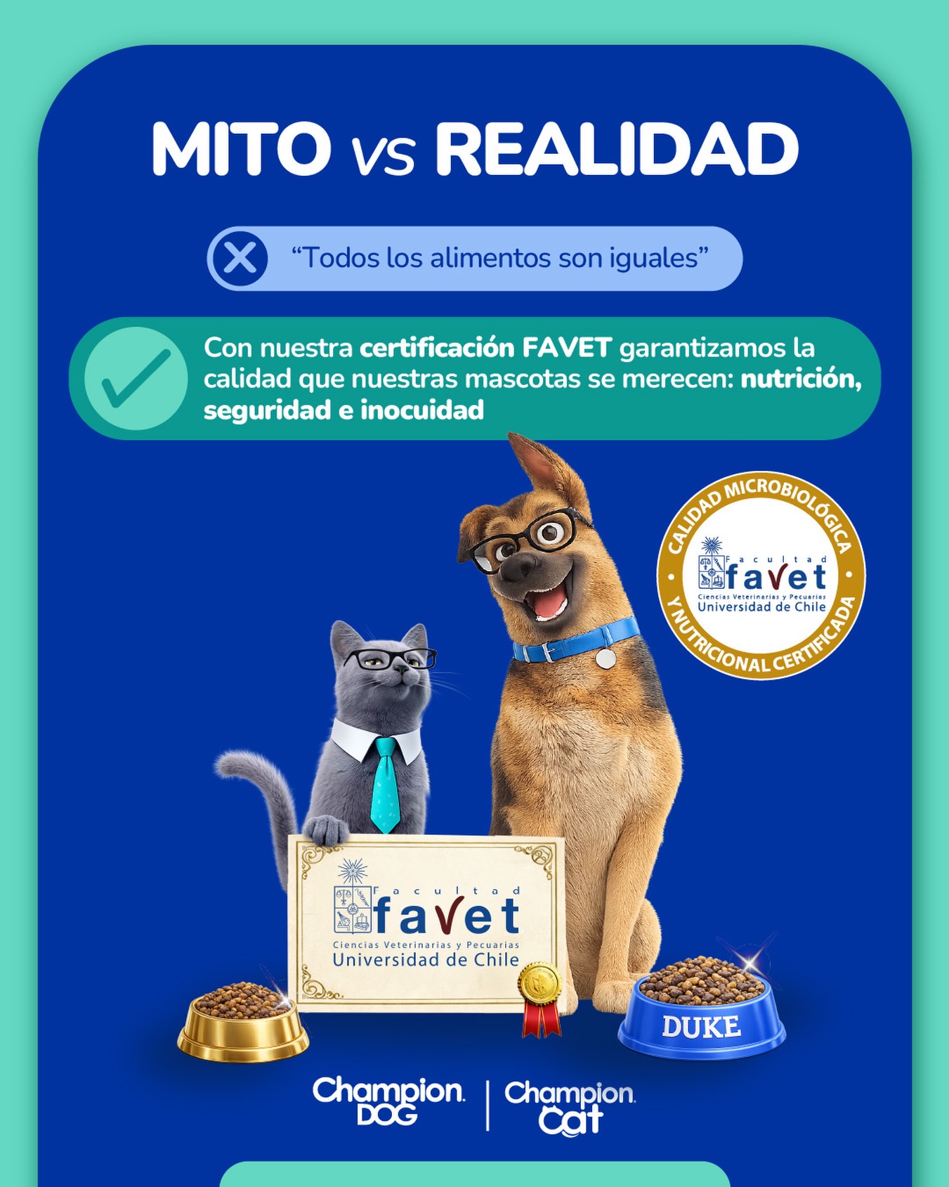 Championdogads Facebook ad: Que nuestros alimentos estén certificados por FAVET es…