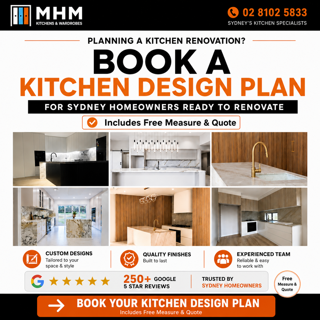 Mhm Kitchens and Wardrobes Facebook ad: Book A Free Kitchen Design Plan