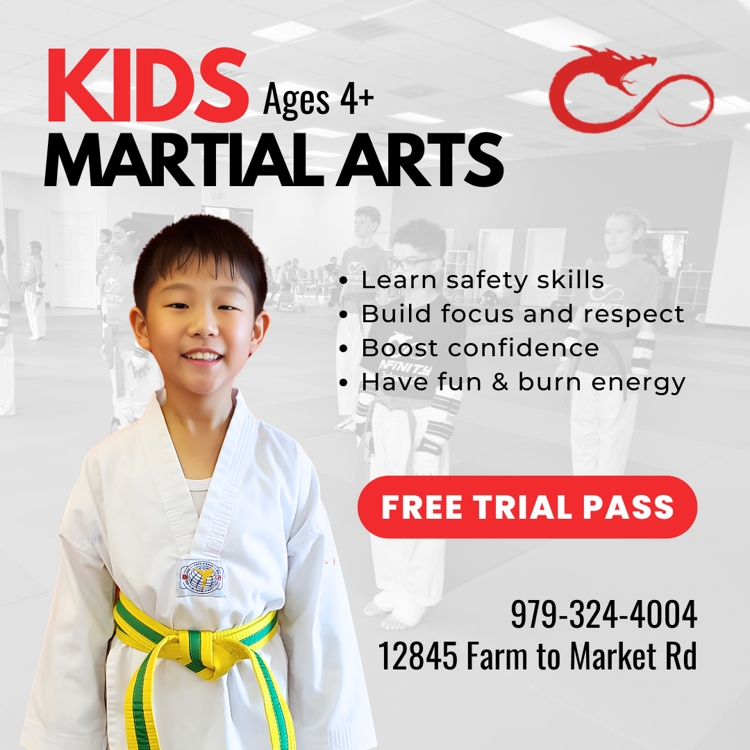 Infinity Taekwondo Facebook ad: Kids Taekwondo (Ages 4+) | Free Trial Pass