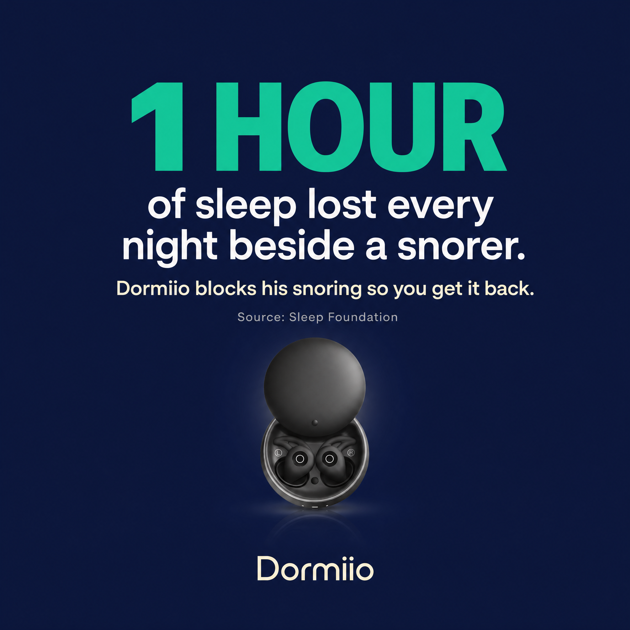Dormiio Facebook ad: Sleep Through His Snoring, 33% Off