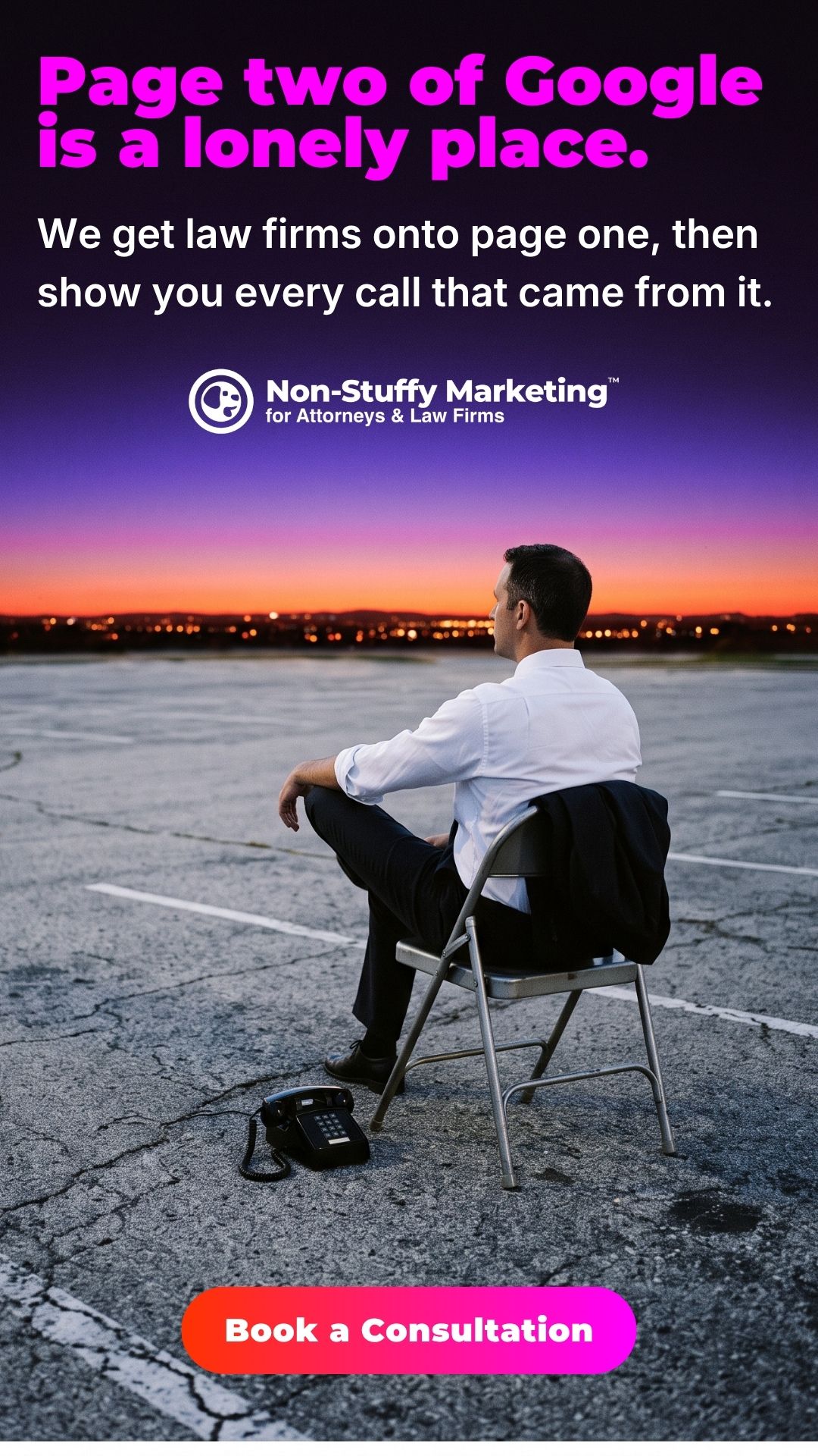 Non-Stuffy Marketing Facebook ad: More law Firm Leads. More Freedom.
