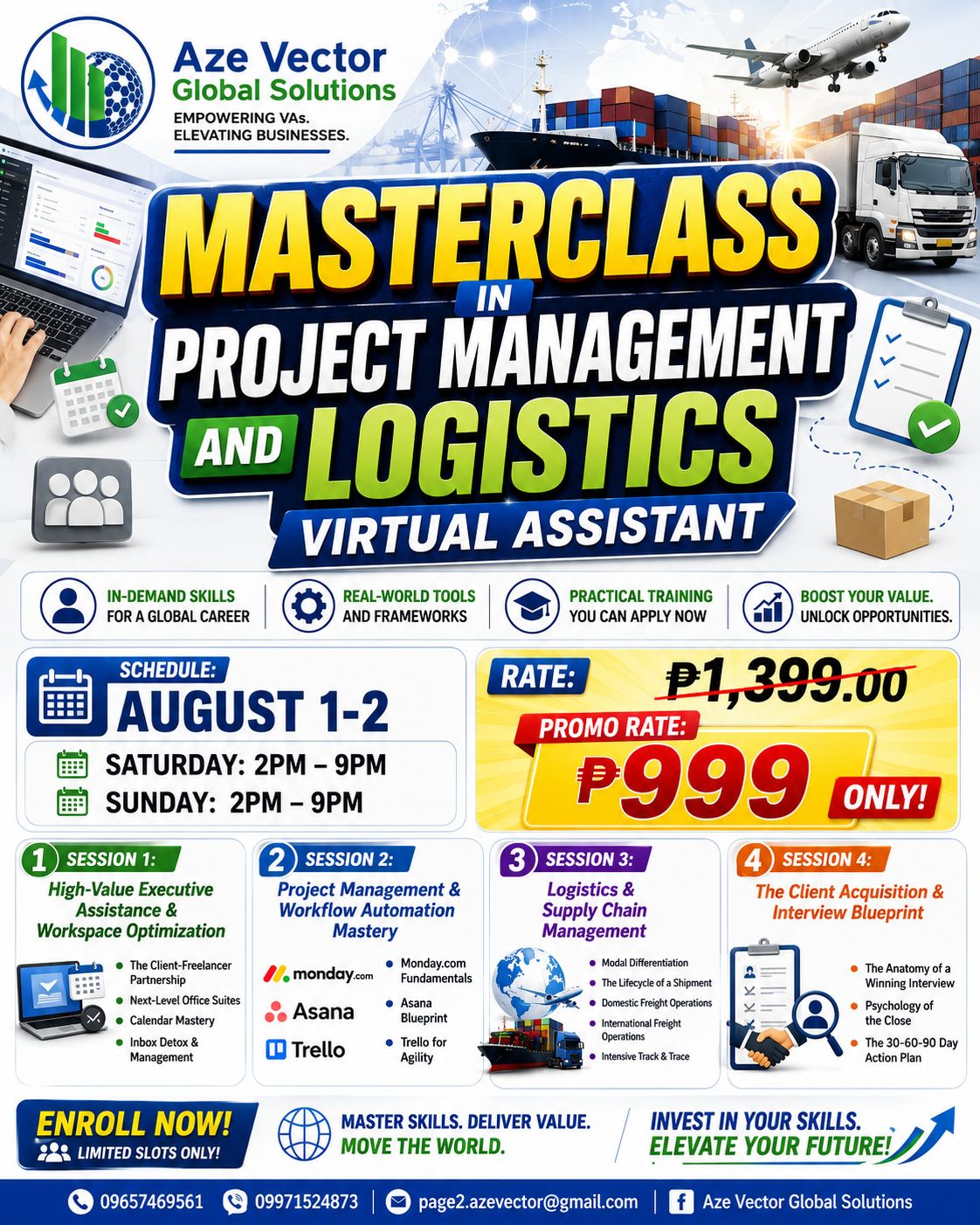 Aze Vector Global Solutions Facebook ad: Become the VA Companies Want to Hire!
