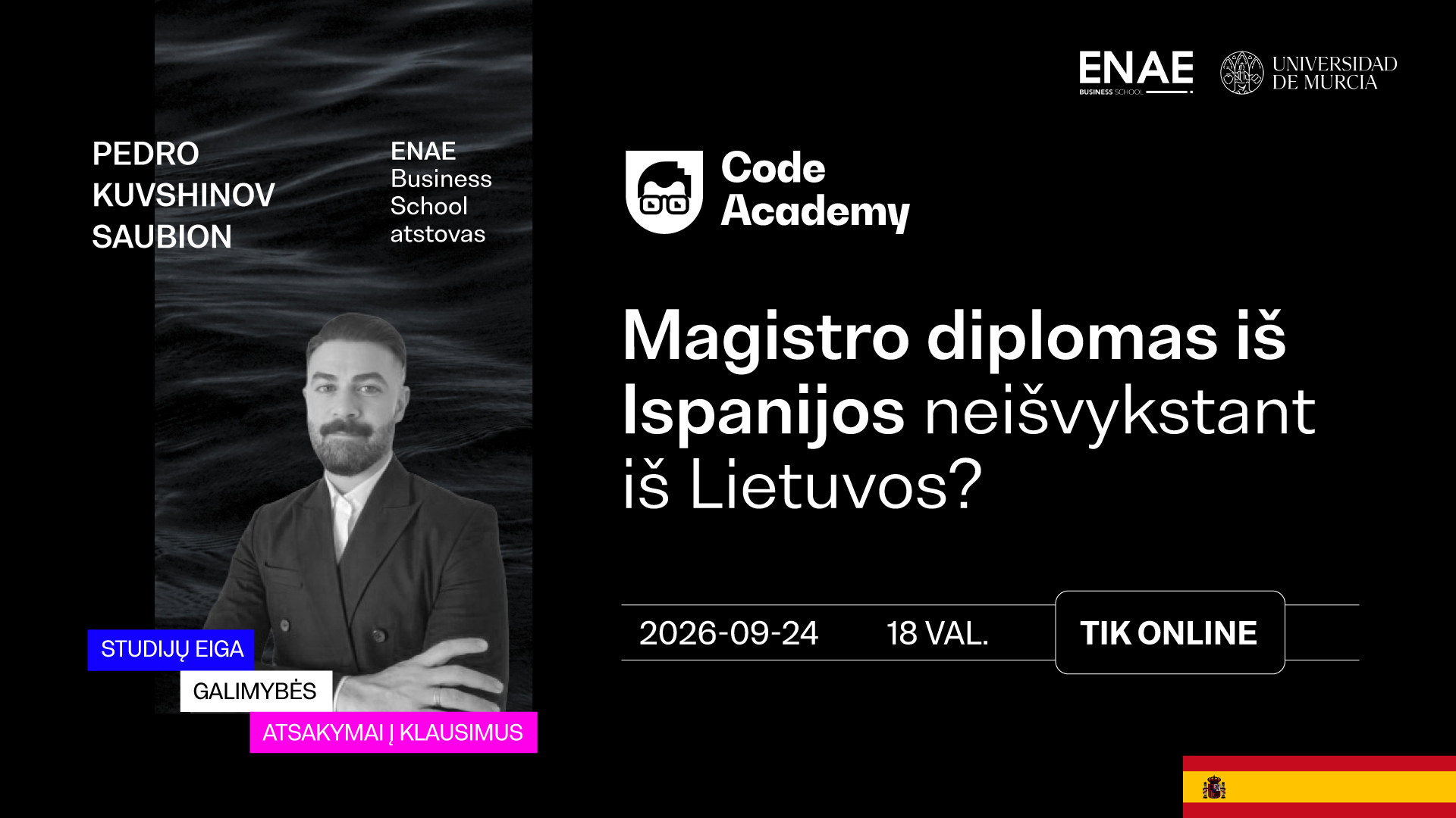 CodeAcademy Facebook ad: Magistro diplomas iš Ispanijos neišvykstant iš Lietuvos?