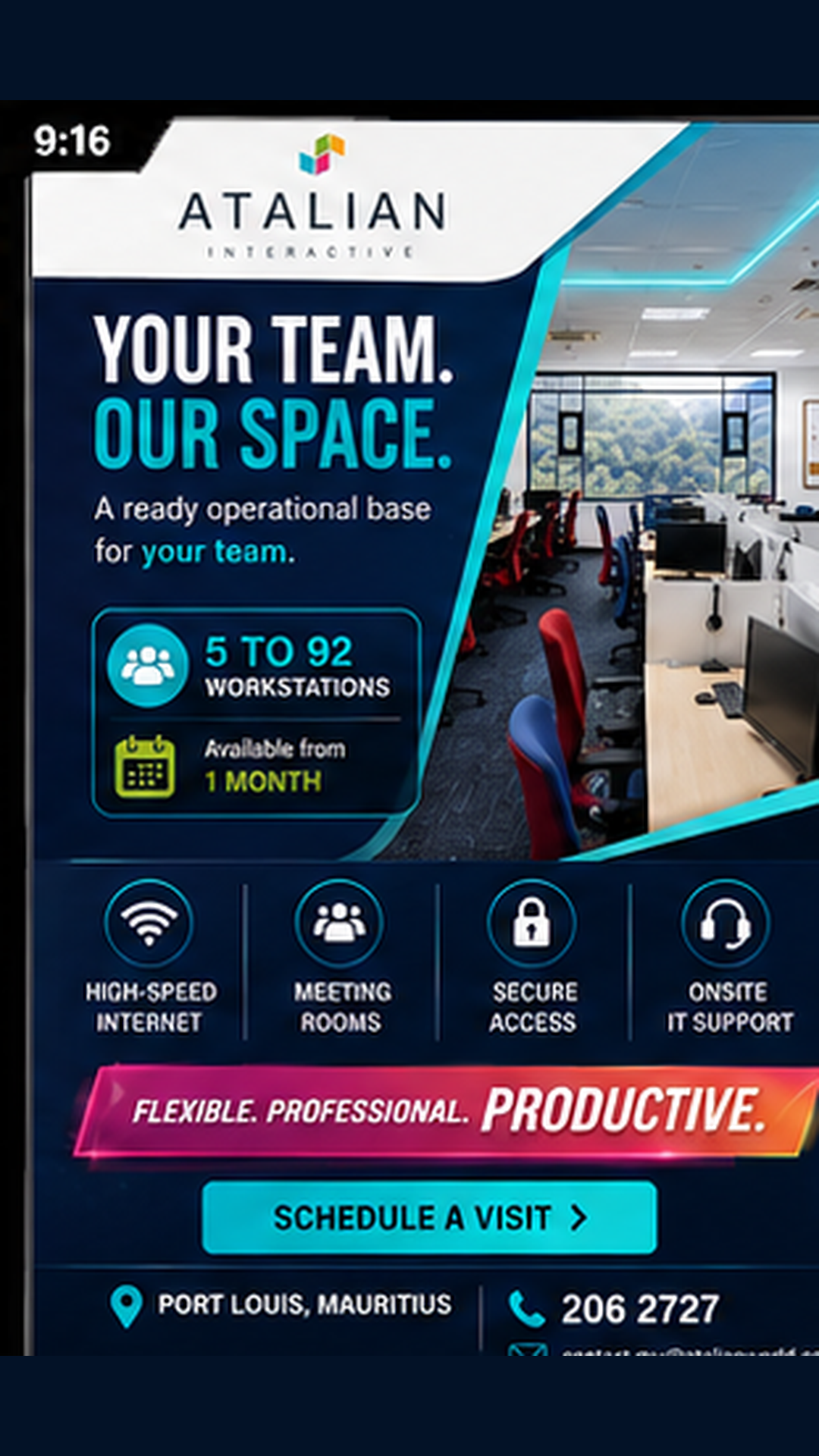Atalian Interactive Facebook ad: Managed Office Space in Port Louis